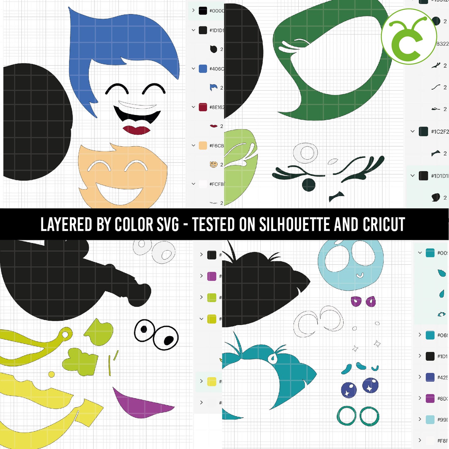 COD1645 - Layered SVG, Inside out 2 svg, inside out clipart, joy svg, disgust svg, envy svg, bloofy svg, layered by color, silhouette, cricut