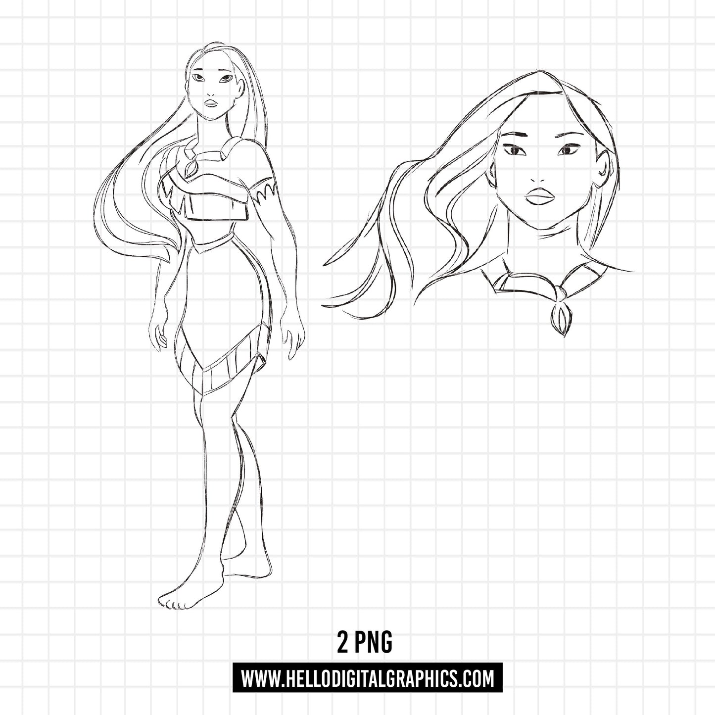 COD1680- Pocahontas png, nature png, princess sketch png, outline png, Disney sketch png