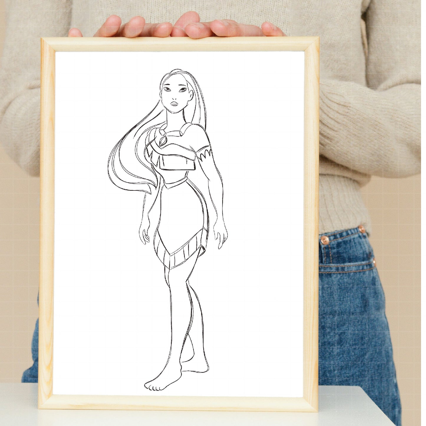 COD1680- Pocahontas png, nature png, princess sketch png, outline png, Disney sketch png