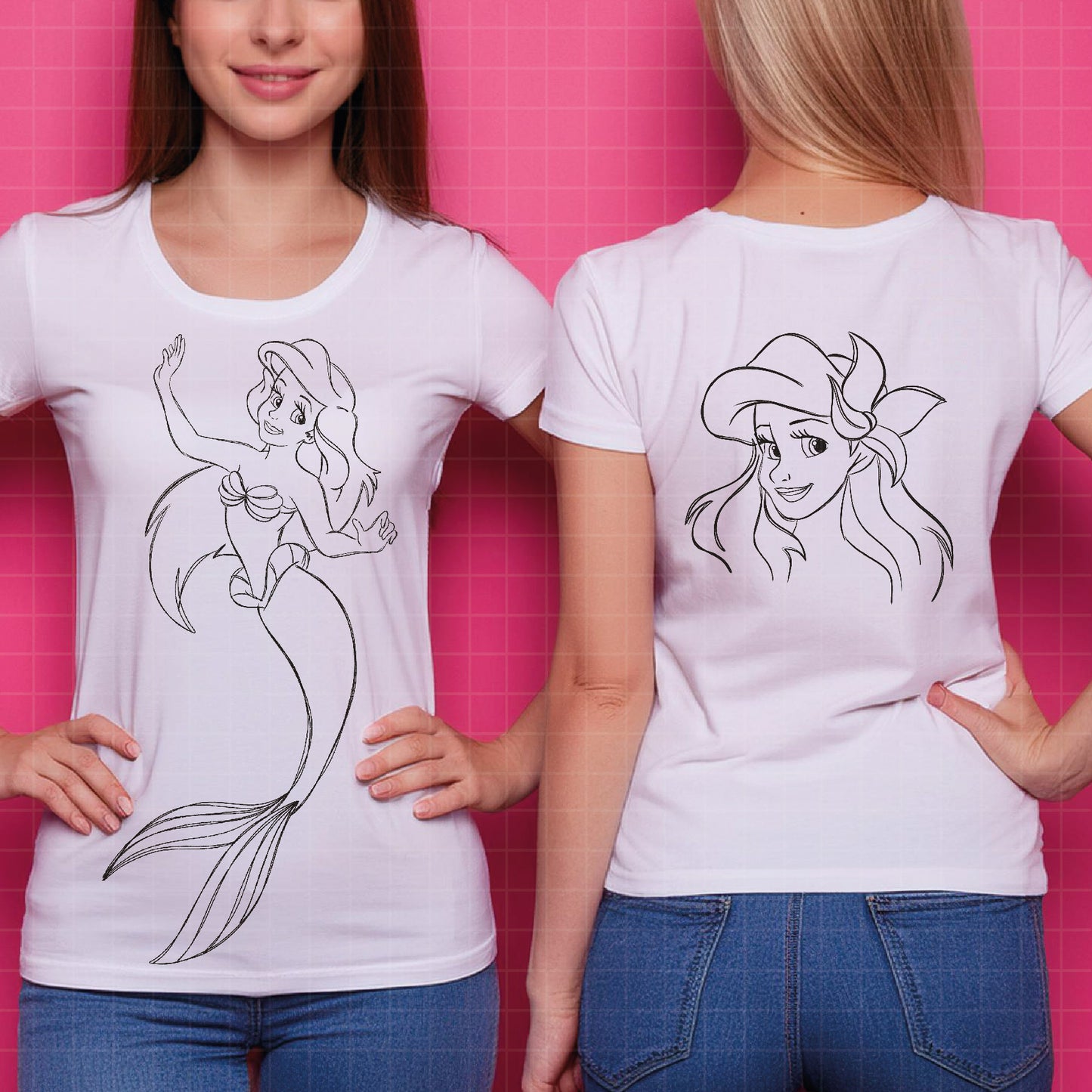 COD1684- Little Mermaid png, Ariel png, Outline png, Princess sketch png, disney png
