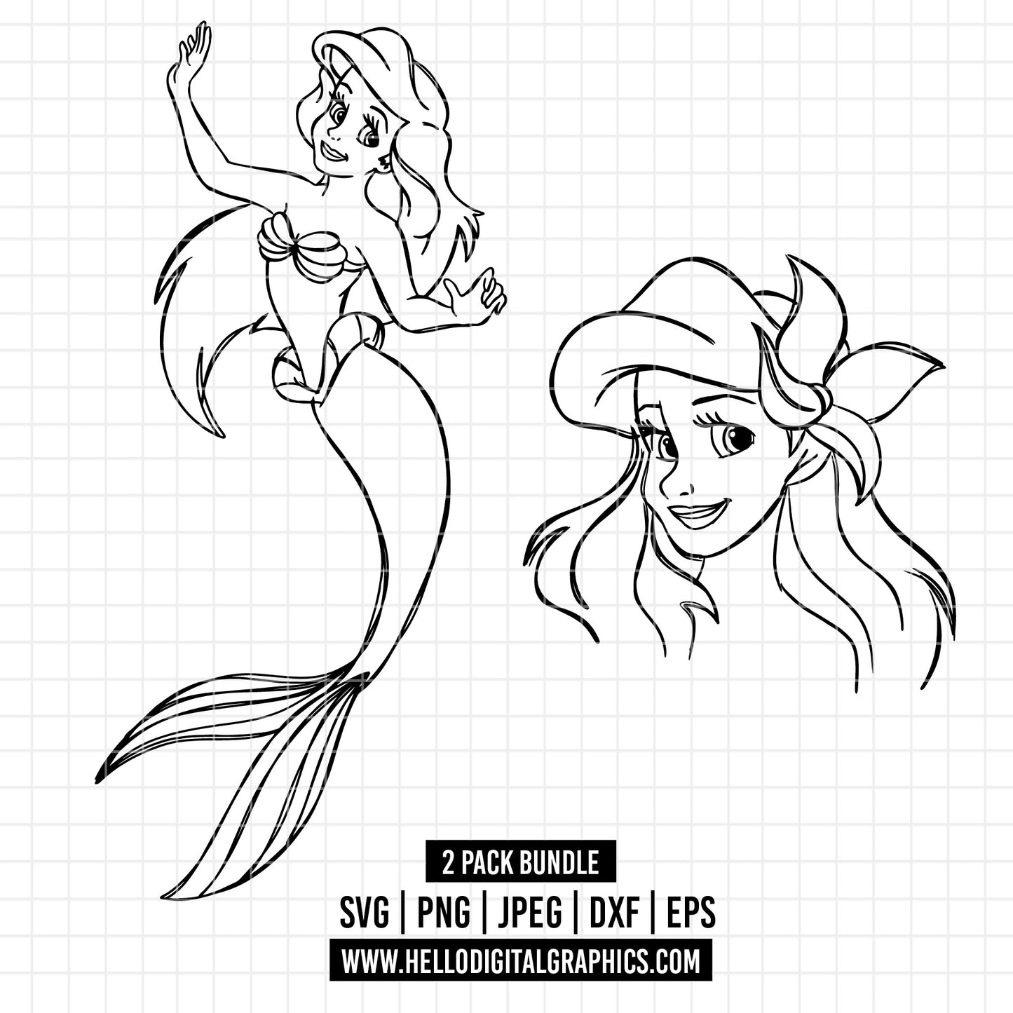 COD1685- Little Mermaid svg, Ariel svg, Outline Svg, Princess svg, disney svg, Cricut, Silhouette