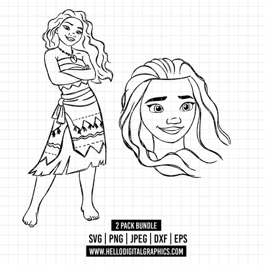 COD1697 - Moana SVG Clipart, Princess SVG, Princess cliparts Files for Cricut Silhouette