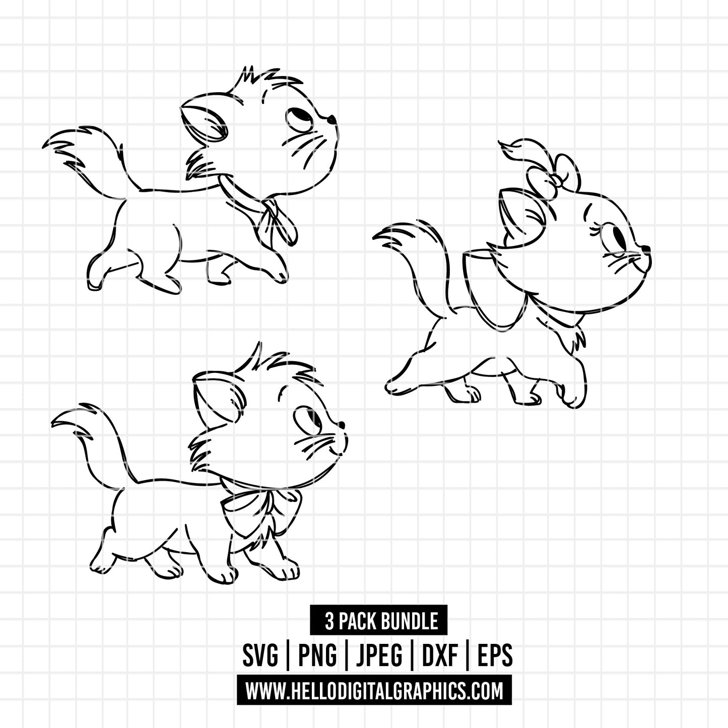 COD1904 - The aristocats SVG, EPS, PNG - The aristocats clipart vector. Kitten marie, toulouse and berlioz clipart pack bundle svg