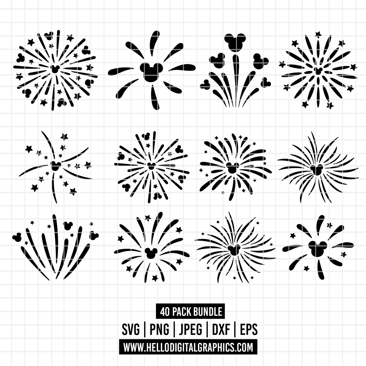 1955 - Mickey Head Fireworks SVG, fireworks SVG and PNG Download for cricut and silhouette cutting files for cricut silhouette