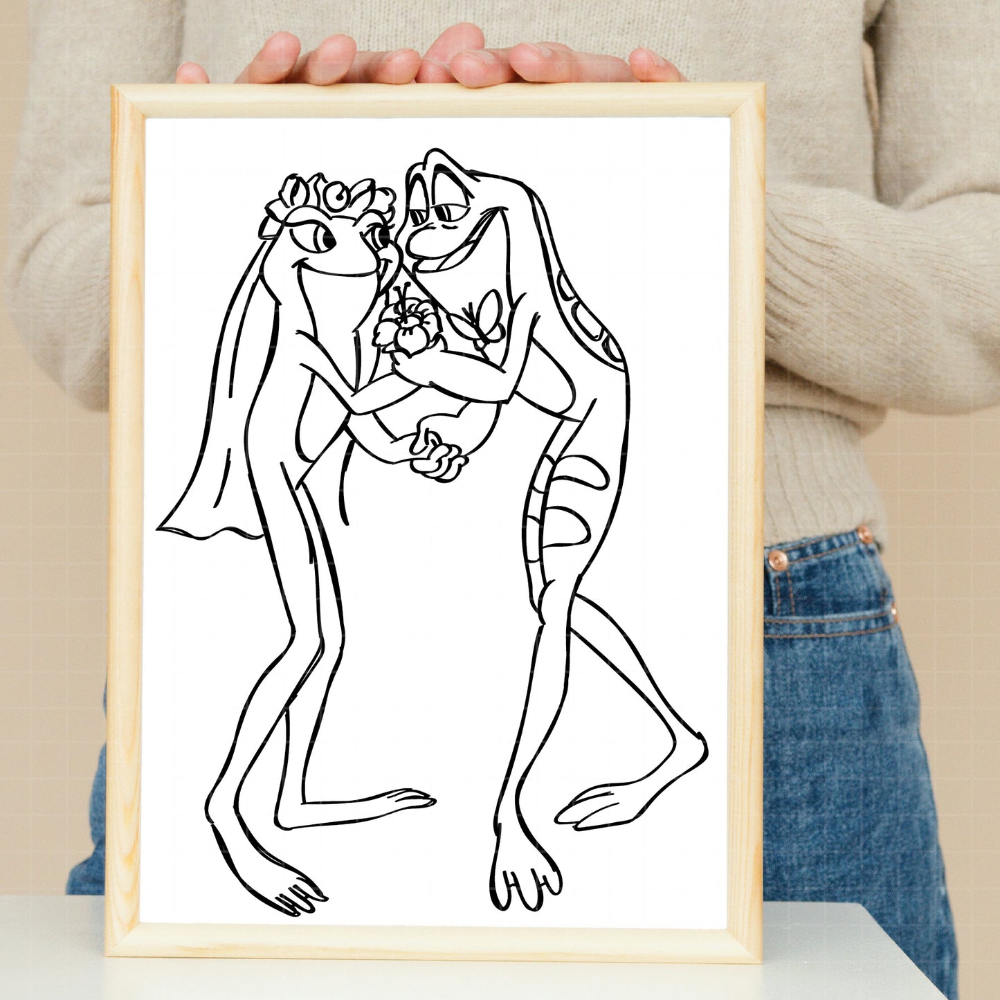 COD2073 - The frog and the Princess svg, tiana svg, frog svg, Princess Tiana with Frog, outline svg, cricut silhouette, Princess svg, Disney svg