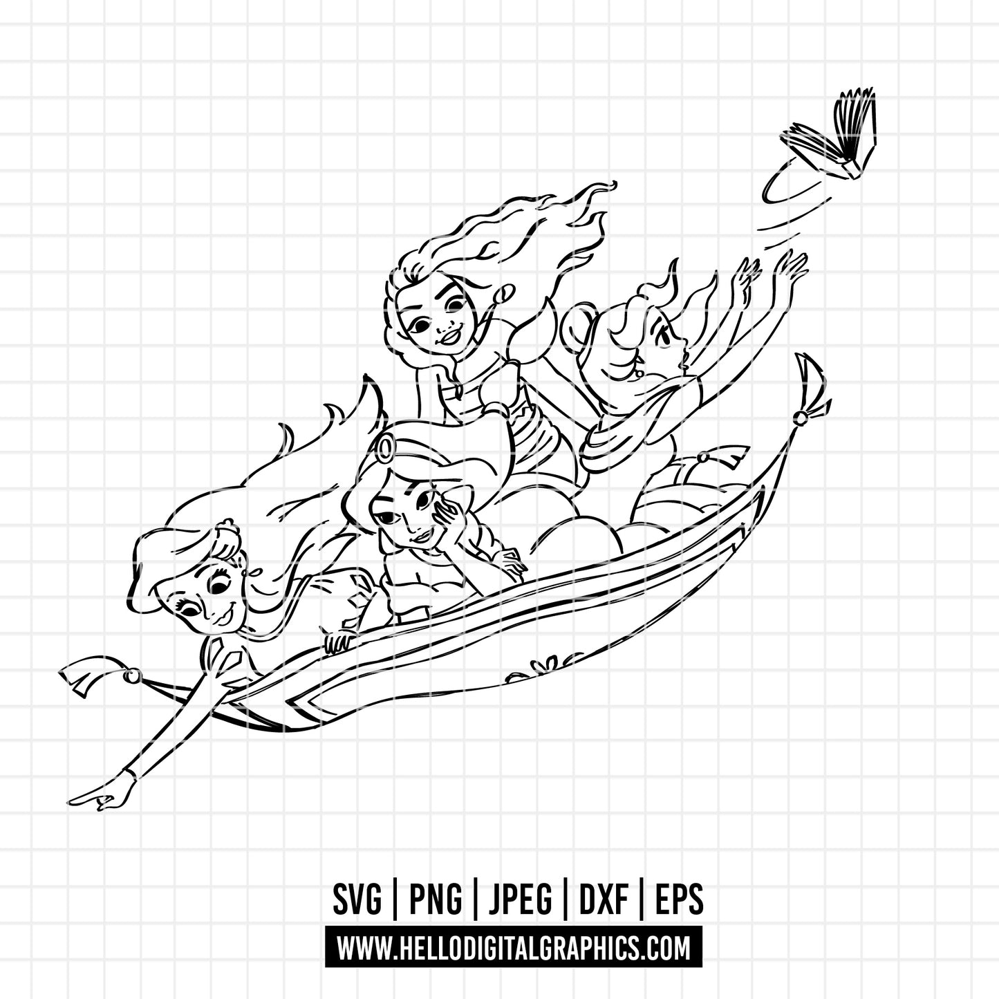 COD2237 - Princess outline svg, Disneyy Princess sketch clipart vector, Jasmin svg, moana svg, little mermaid svg, Bella svg