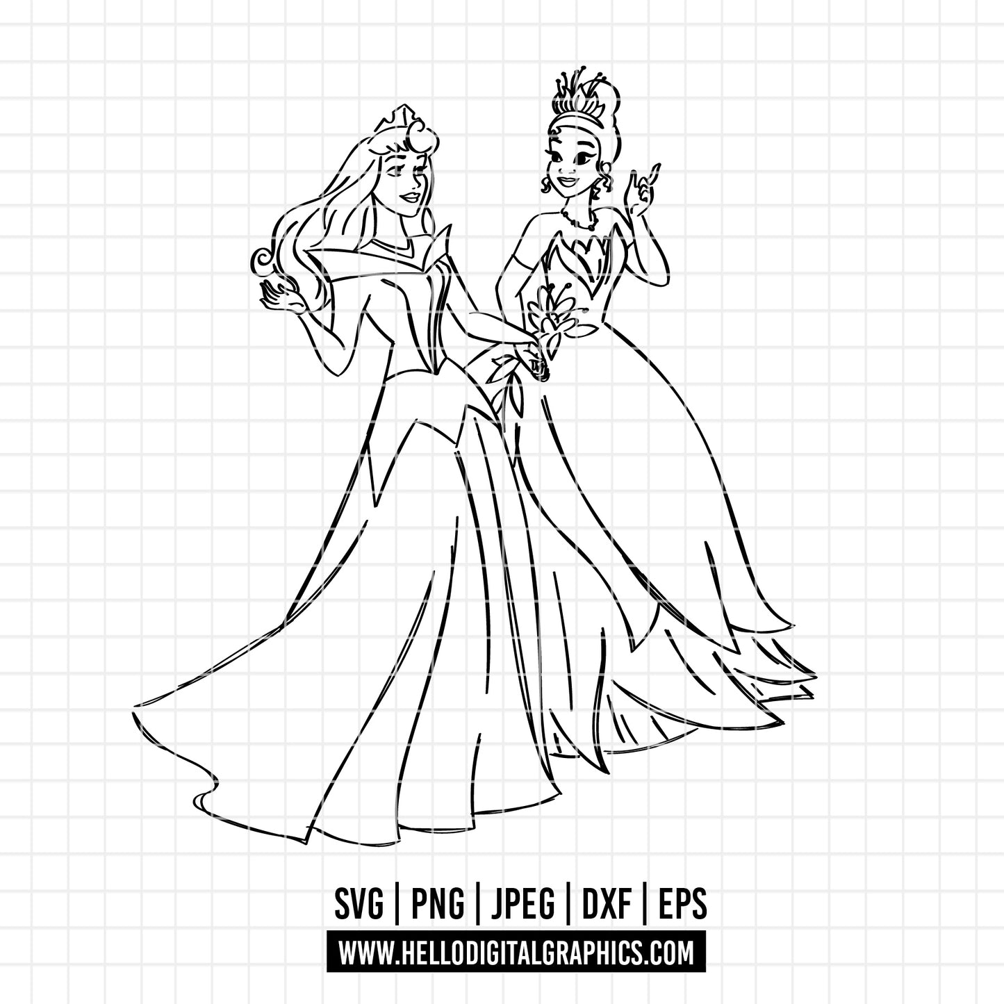 COD2239 - Princess outline svg, Disneyy Princess sketch clipart vector, Tiana svg, Aurora svg