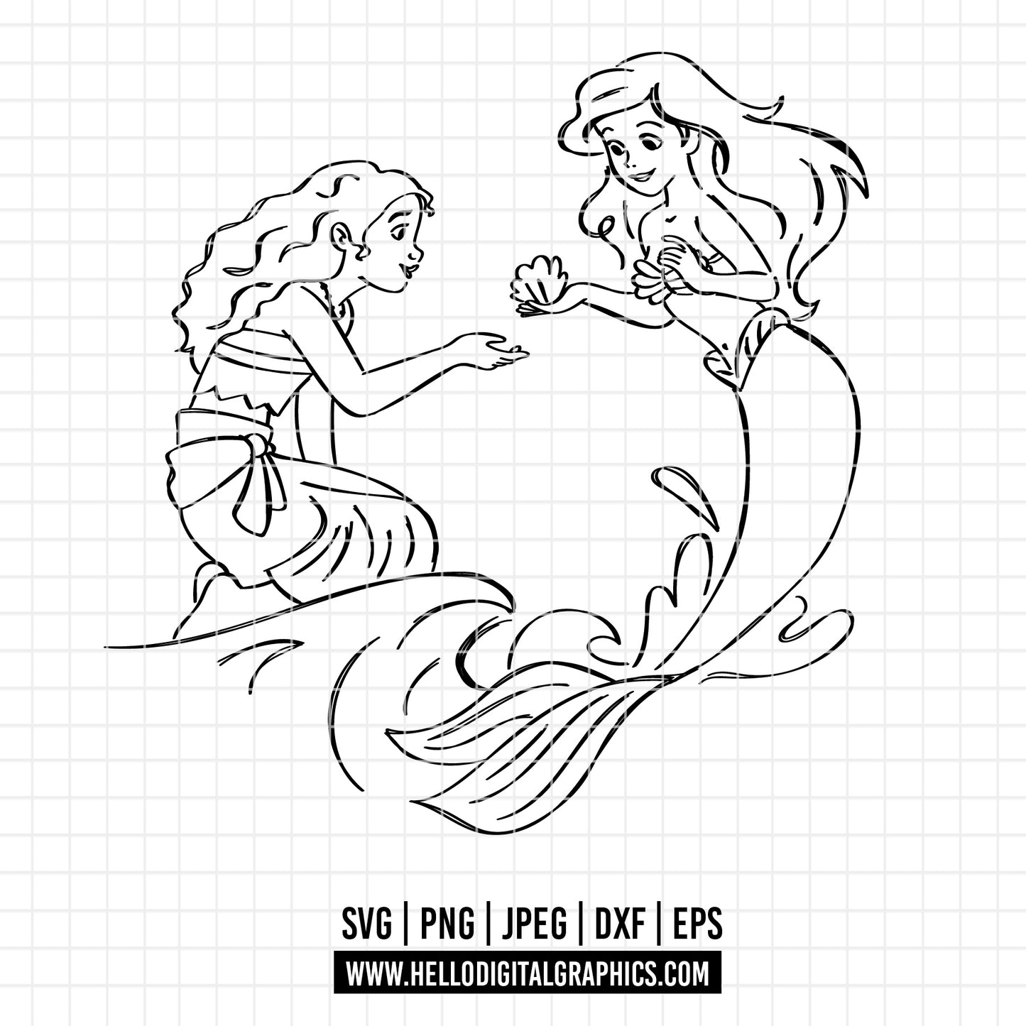 COD2240 -  Princess outline svg, Disneyy Princess sketch clipart vector, moana svg, little mermaid svg