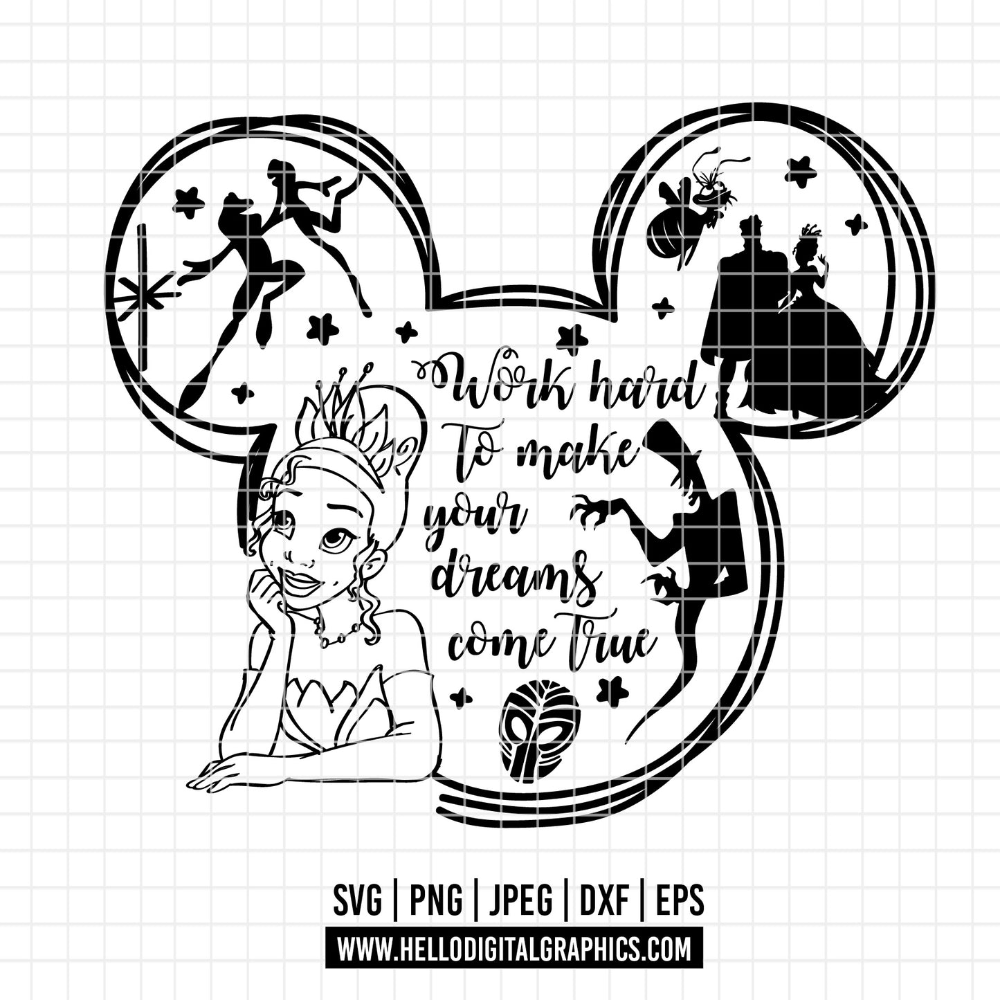 COD2289 - The frog and the Princess svg, tiana svg, frog svg, Princess Tiana with Frog, outline svg, cricut silhouette, Princess svg, Disney svg