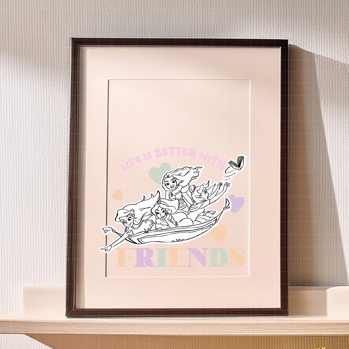 COD2578 - Life is better with friends svg, Princess svg, Disney Princess sketch vector, Jasmin svg, moana svg, Little mermaid svg, belle svg
