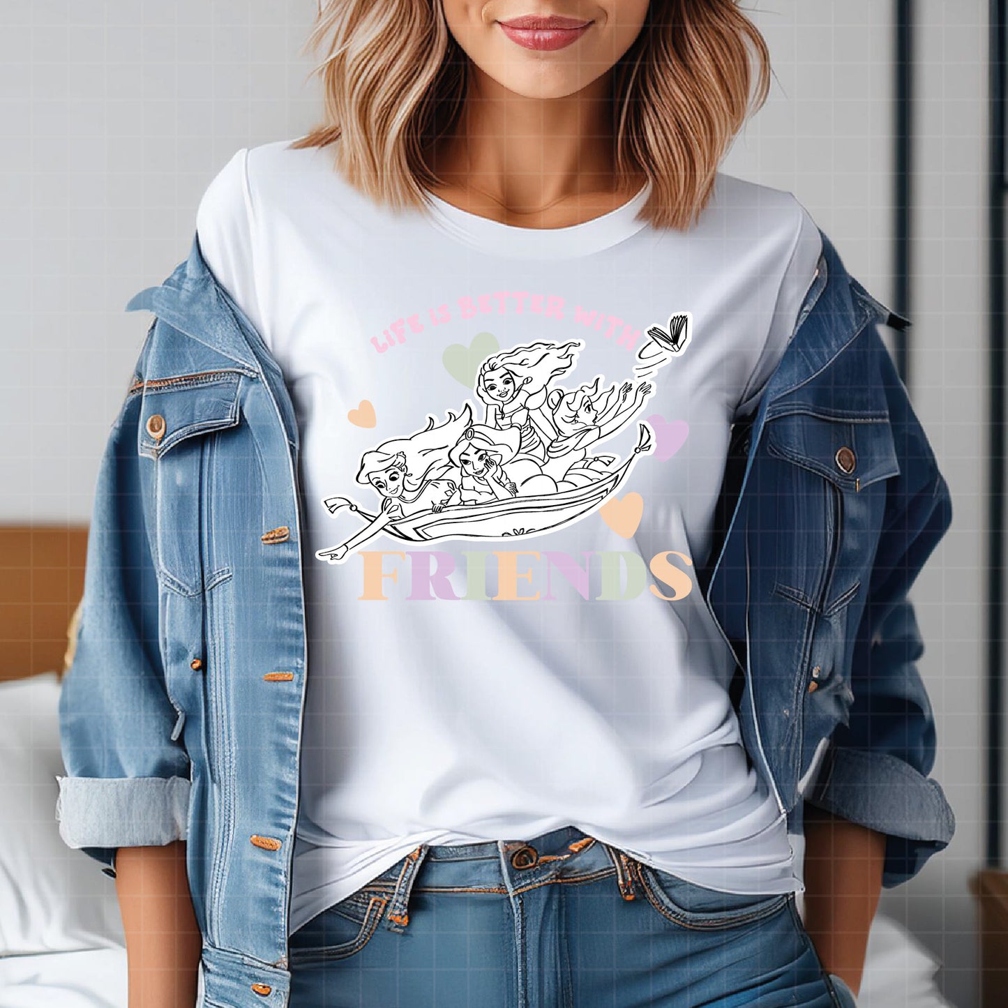 COD2578 - Life is better with friends svg, Princess svg, Disney Princess sketch vector, Jasmin svg, moana svg, Little mermaid svg, belle svg