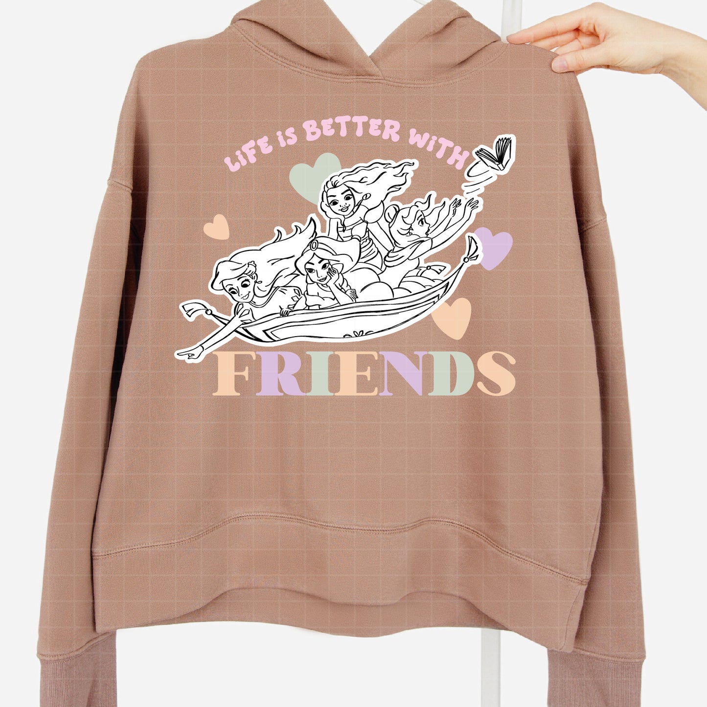 COD2578 - Life is better with friends svg, Princess svg, Disney Princess sketch vector, Jasmin svg, moana svg, Little mermaid svg, belle svg