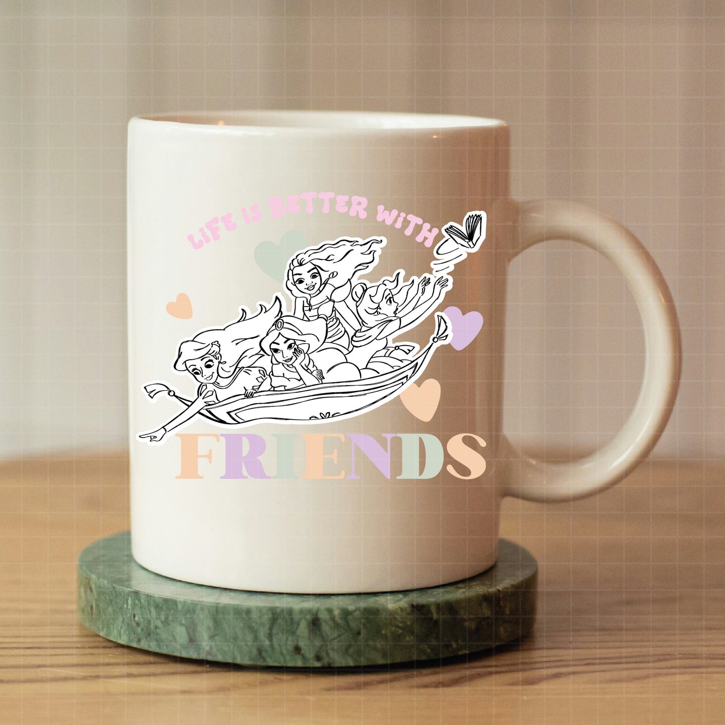 COD2578 - Life is better with friends svg, Princess svg, Disney Princess sketch vector, Jasmin svg, moana svg, Little mermaid svg, belle svg