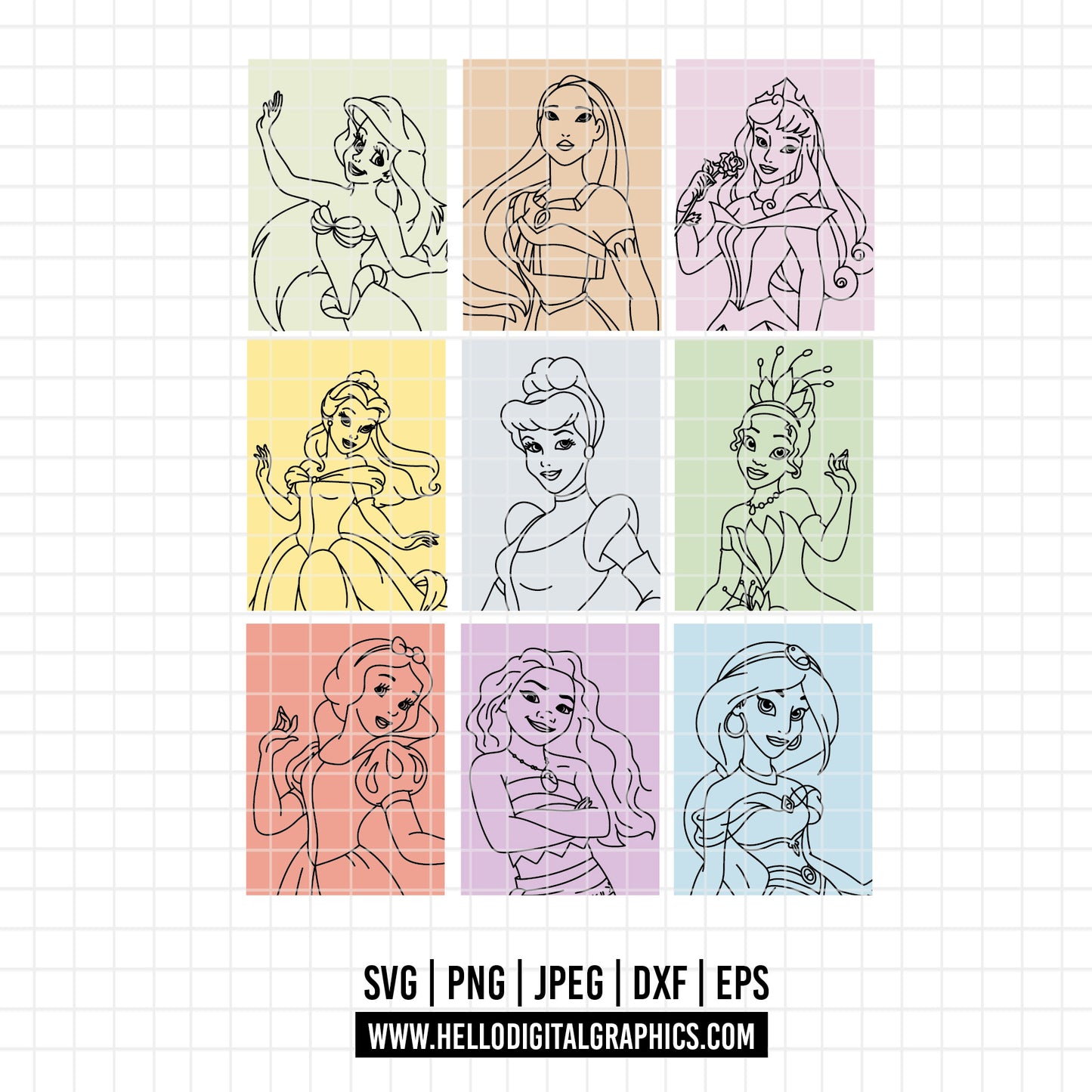 COD2579 - Life is better with friends svg, Princess svg, Disney Princess sketch vector, Jasmin svg, moana svg, Little mermaid svg, belle svg