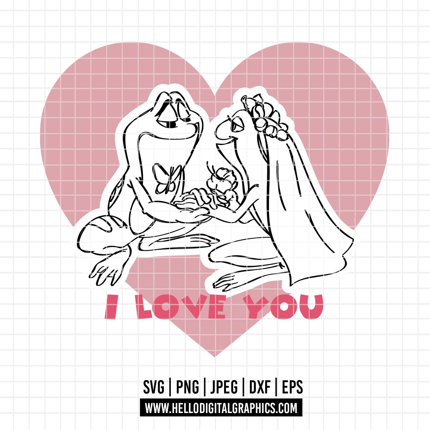 COD2605 - The frog and the Princess svg, tiana svg, frog svg, Princess Tiana with Frog, outline svg, cricut silhouette, Princess svg, Disney svg