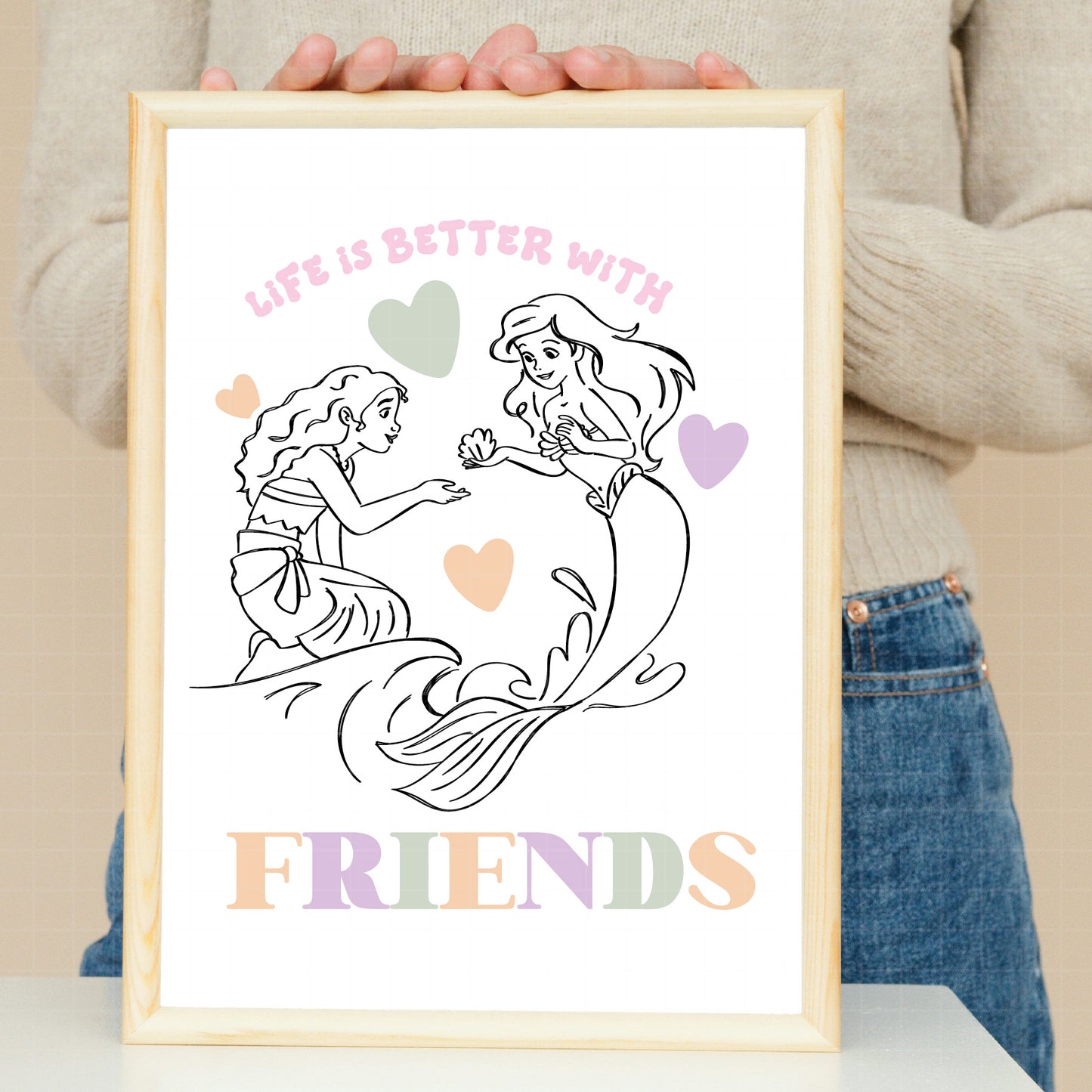 COD2621 - Life is better with friends svg, Princess svg, Disney Princess sketch vector, Jasmin svg, moana svg, Little mermaid svg, belle svg