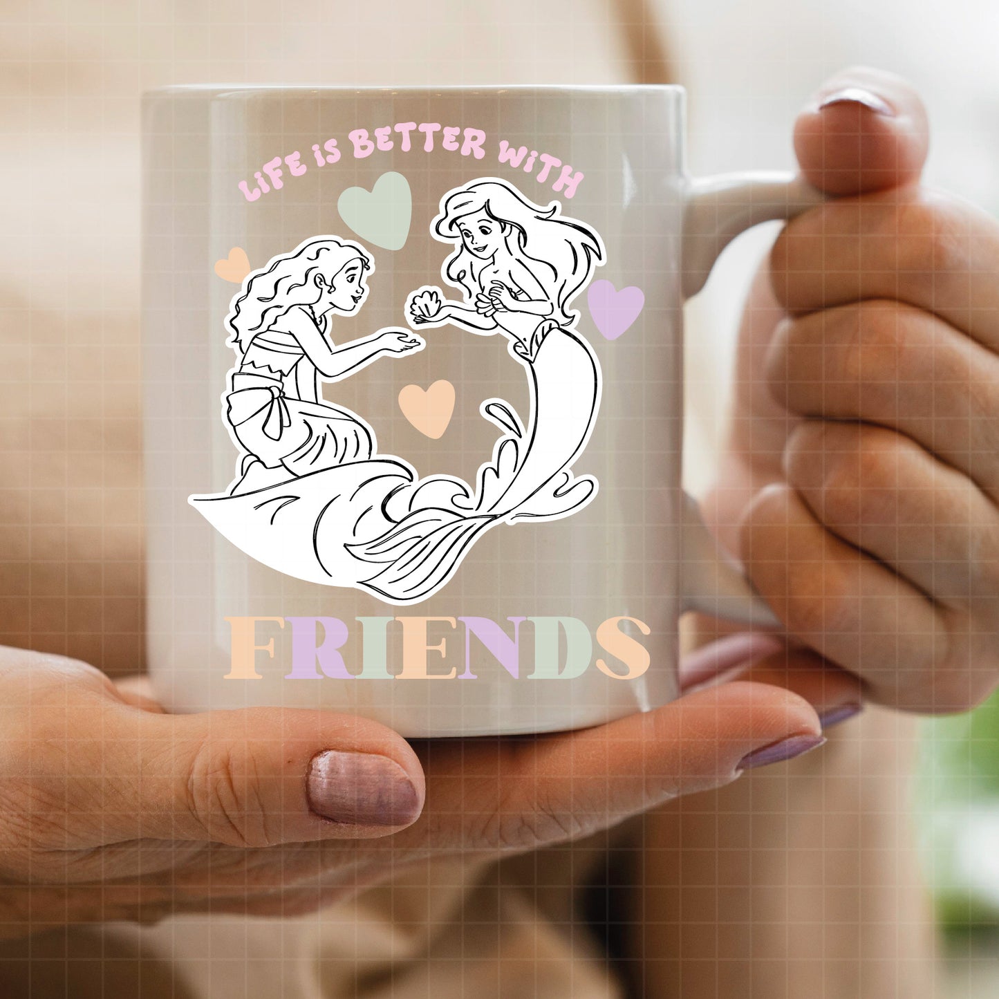 COD2621 - Life is better with friends svg, Princess svg, Disney Princess sketch vector, Jasmin svg, moana svg, Little mermaid svg, belle svg