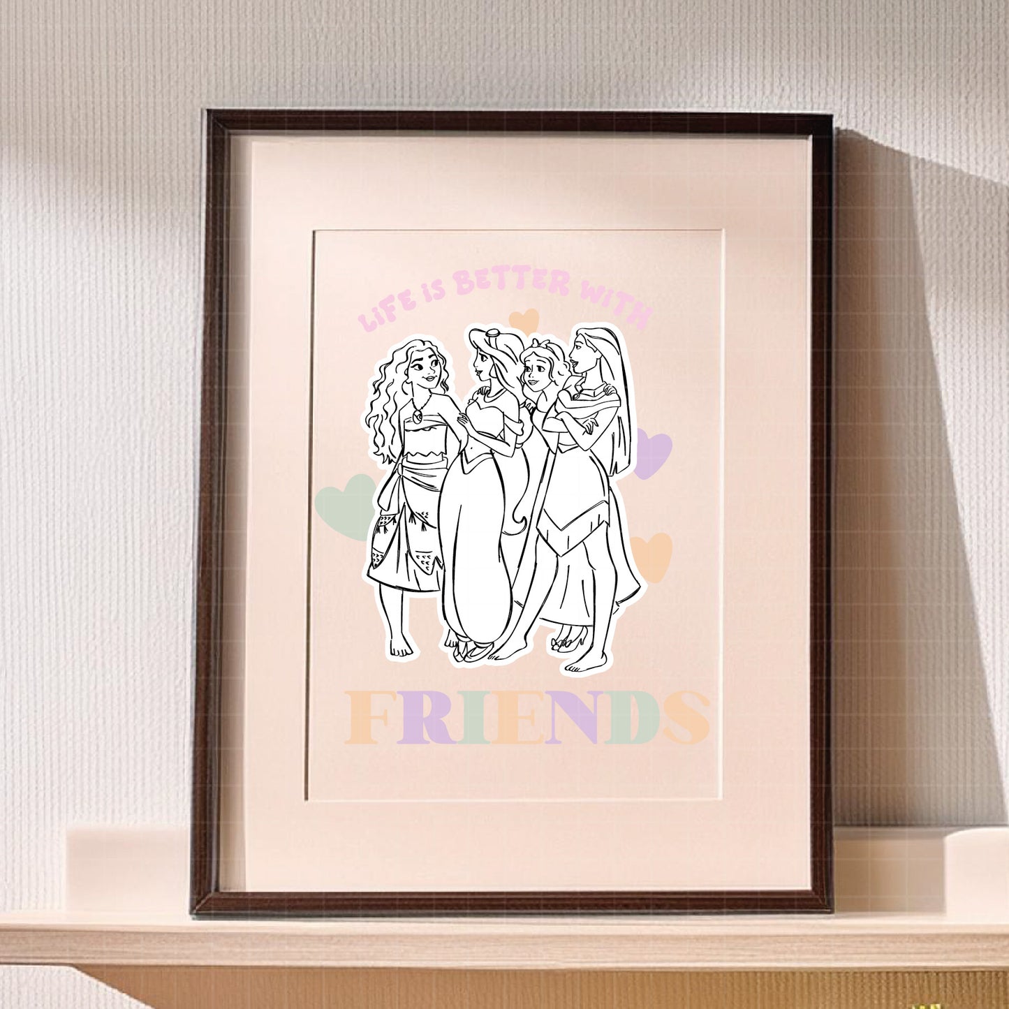 COD2622 - Life is better with friends svg, Princess svg, Disney Princess sketch vector, Jasmin svg, moana svg, Little mermaid svg, belle svg
