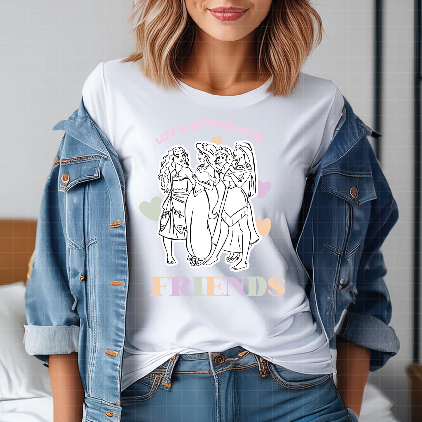 COD2622 - Life is better with friends svg, Princess svg, Disney Princess sketch vector, Jasmin svg, moana svg, Little mermaid svg, belle svg