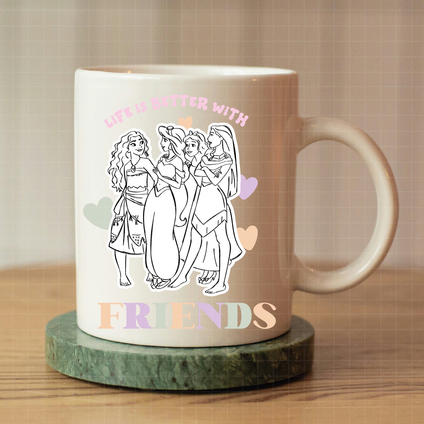 COD2622 - Life is better with friends svg, Princess svg, Disney Princess sketch vector, Jasmin svg, moana svg, Little mermaid svg, belle svg