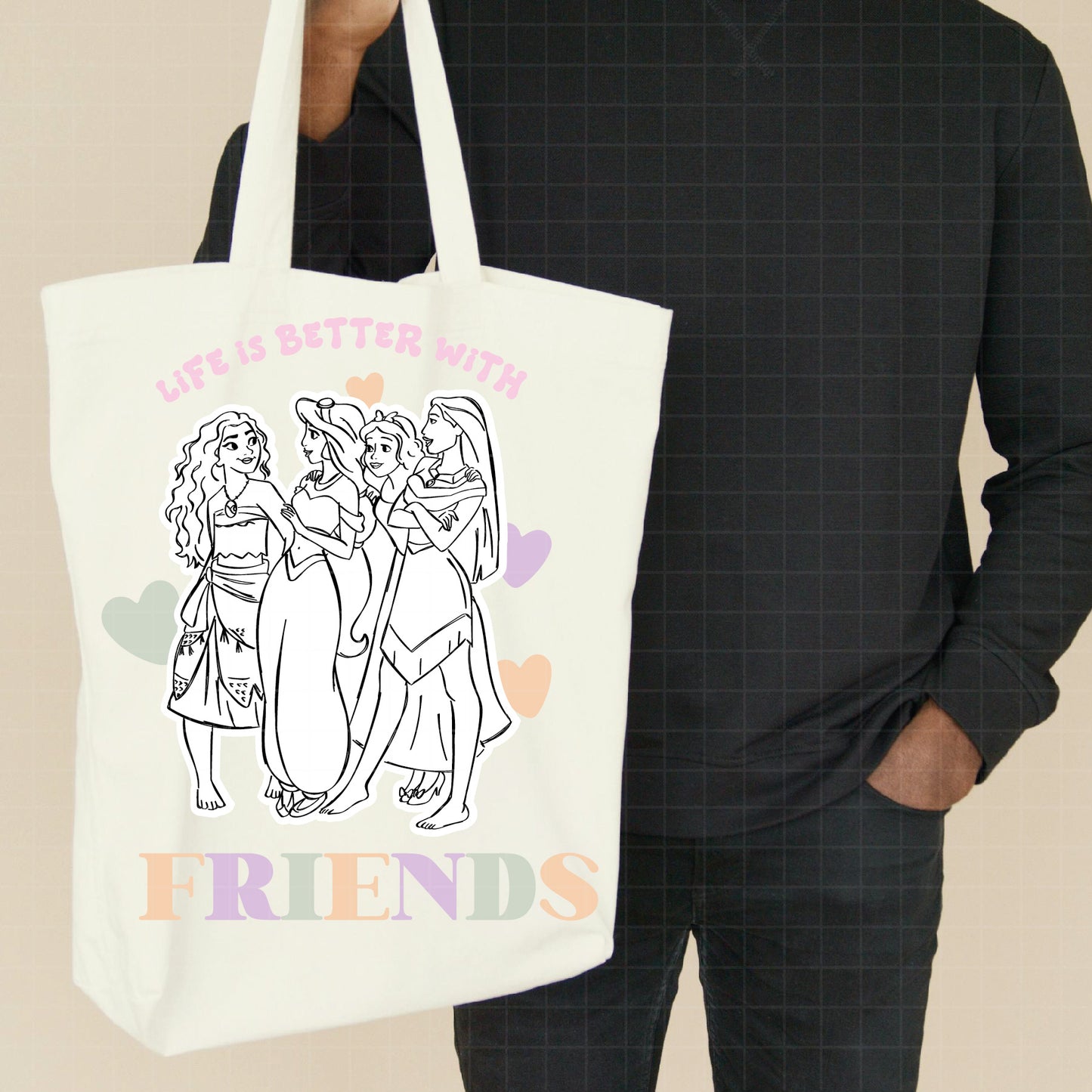 COD2622 - Life is better with friends svg, Princess svg, Disney Princess sketch vector, Jasmin svg, moana svg, Little mermaid svg, belle svg