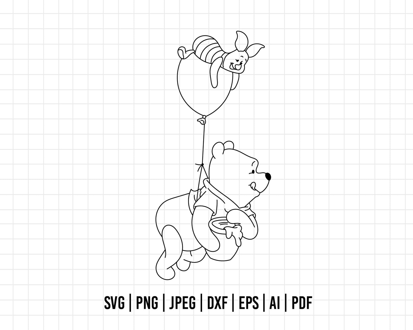 COD380-Winnie the pooh svg, winnie the pooh fly svg, outline, disney svg, Pooh face svg, bear Png