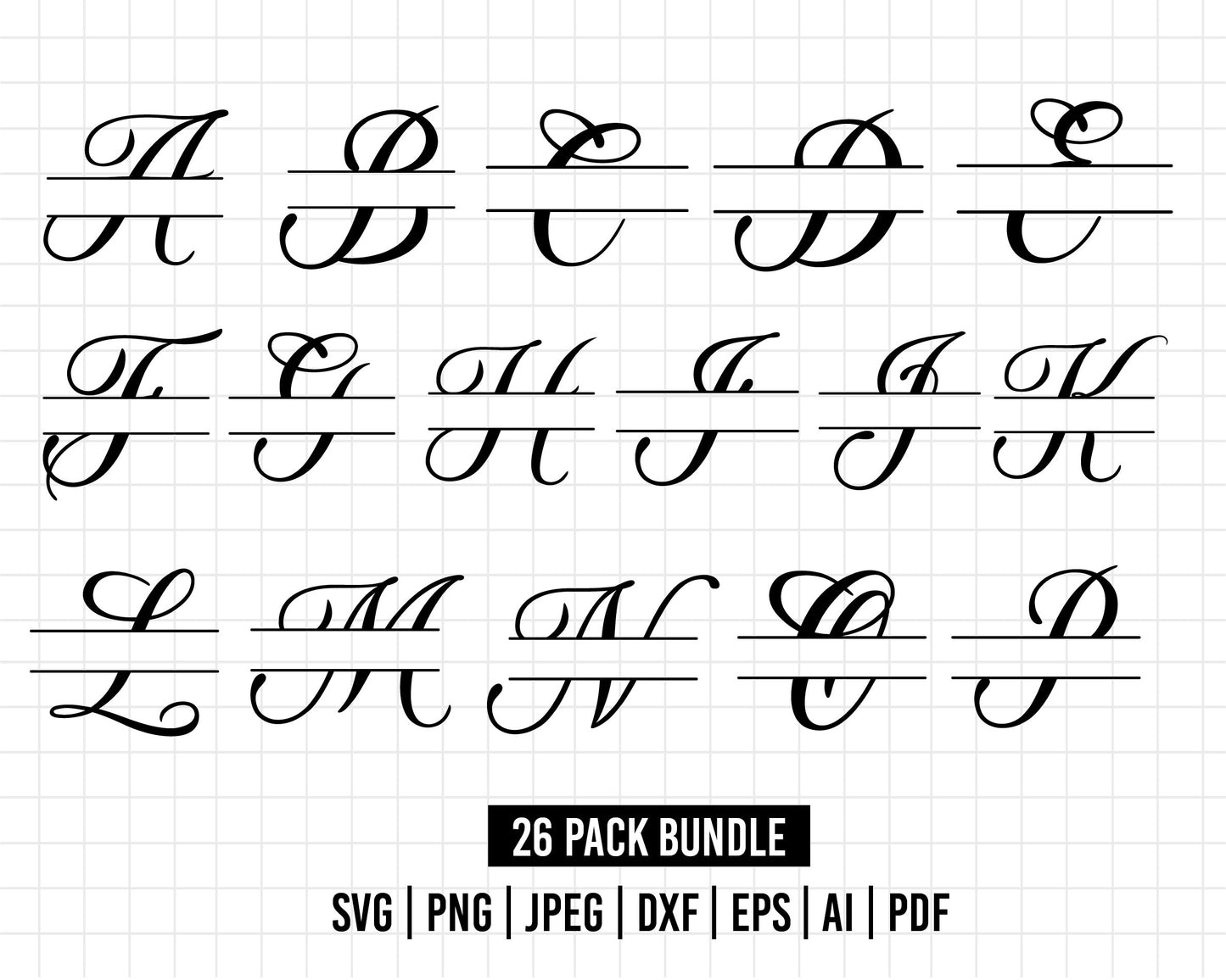 COD05- Split Monogram SVG Bundle, Monogram Frame Alphabet, Hand-drawn clipart, Cricut, Silhouette