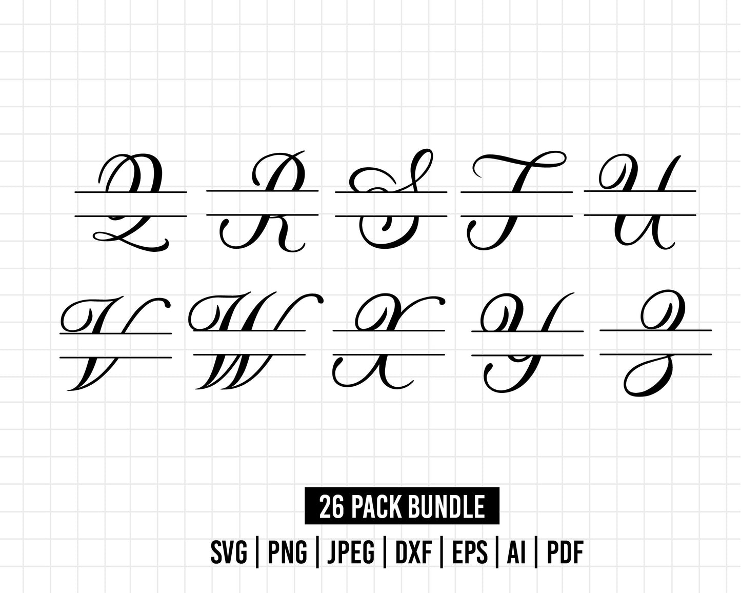 COD05- Split Monogram SVG Bundle, Monogram Frame Alphabet, Hand-drawn clipart, Cricut, Silhouette