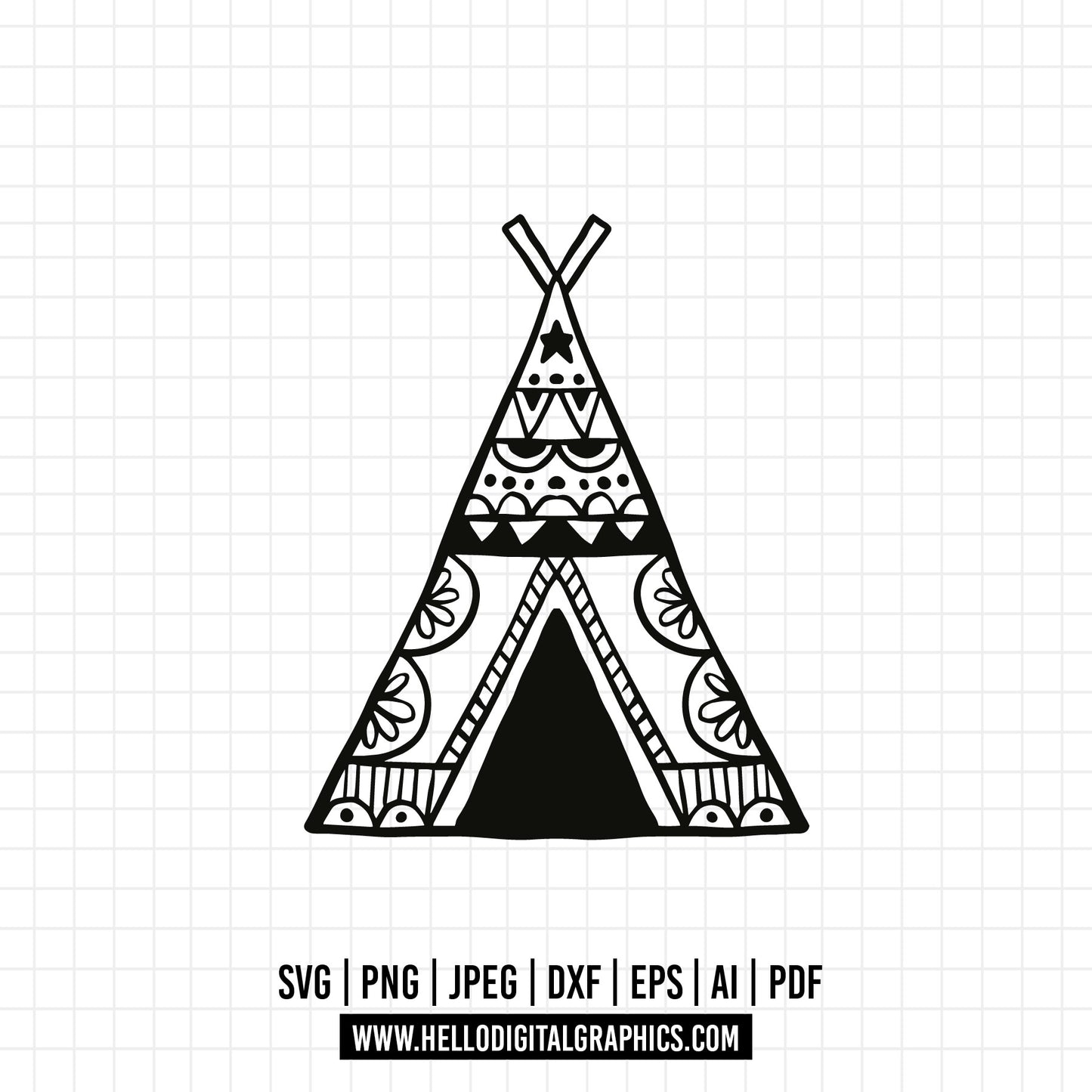 COD608- Tent Boho svg, Boho Clipart, Modern Design SVG, Hand Drawn Designs, Tent svg