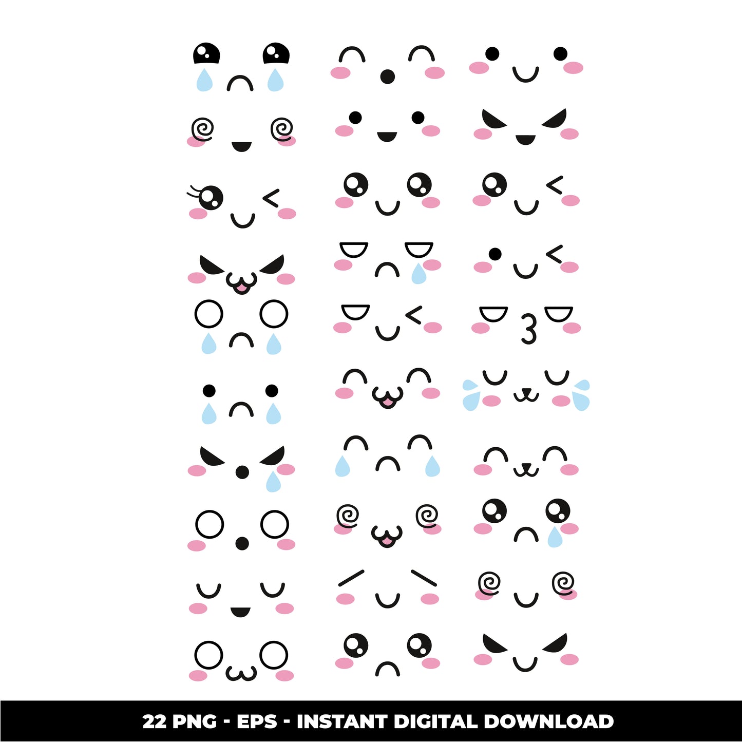 COD802 -Kawaii faces svg, Kawaii svg files for cricut, Kawaii clipart, Cute svg, Anime svg, Cartoon svg silhouette svg, Cute face svg png files