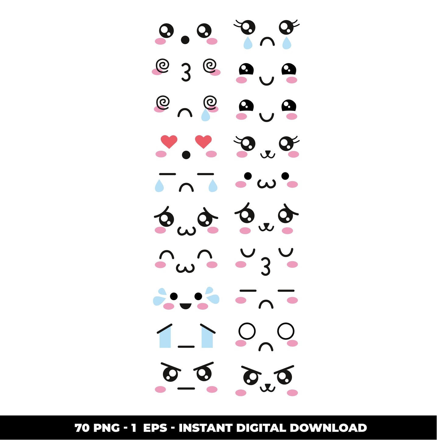 COD803 -Kawaii faces svg, Kawaii svg files for cricut, Kawaii clipart, Cute svg, Anime svg, Cartoon svg silhouette svg, Cute face svg png files