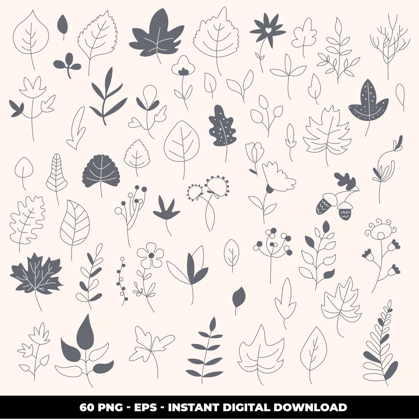 COD824 - Leaves clipart, Hand Drawn Leaves, Plant png, Paper Leaves, Leaf Templates, Wreath, Cut Files, Leaf Clipart, Cricut Silhouette