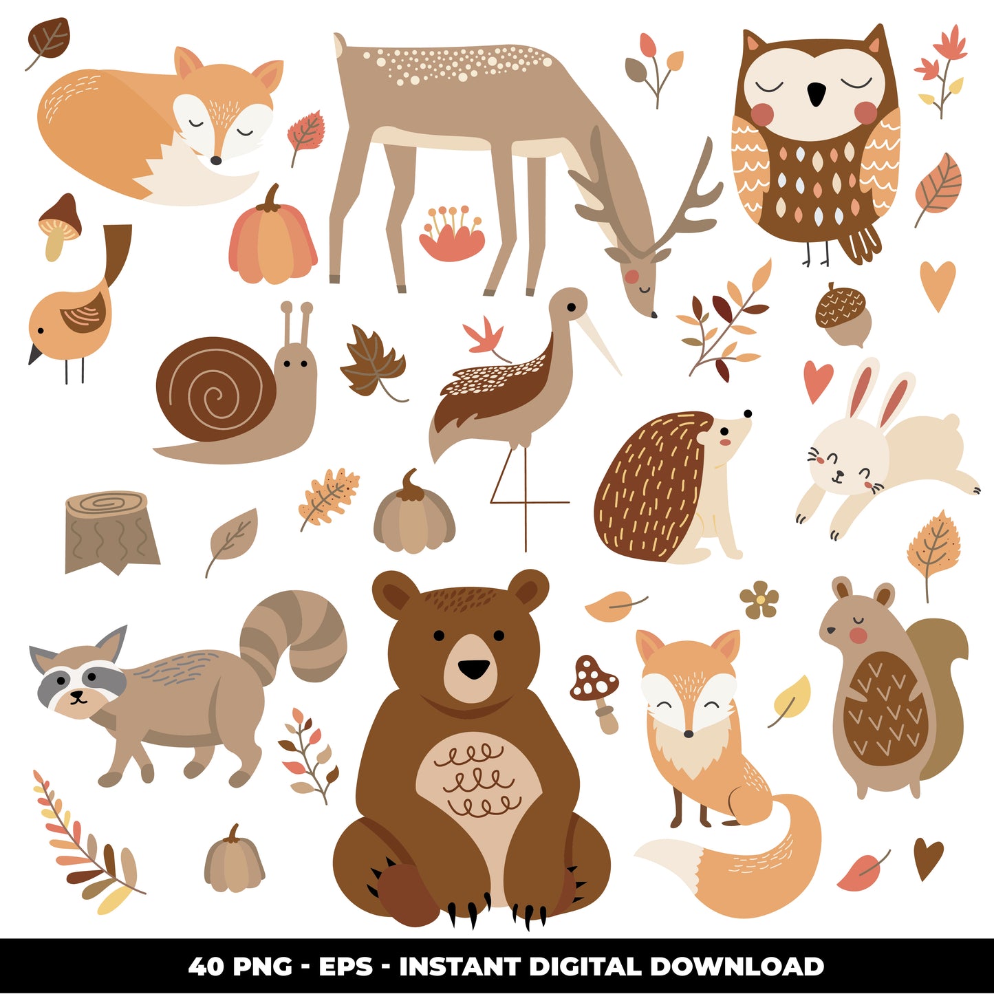 COD848 - Autumn animals clipart, fall clipart, Leaves clipart, Plants eps, Paper Leaves
