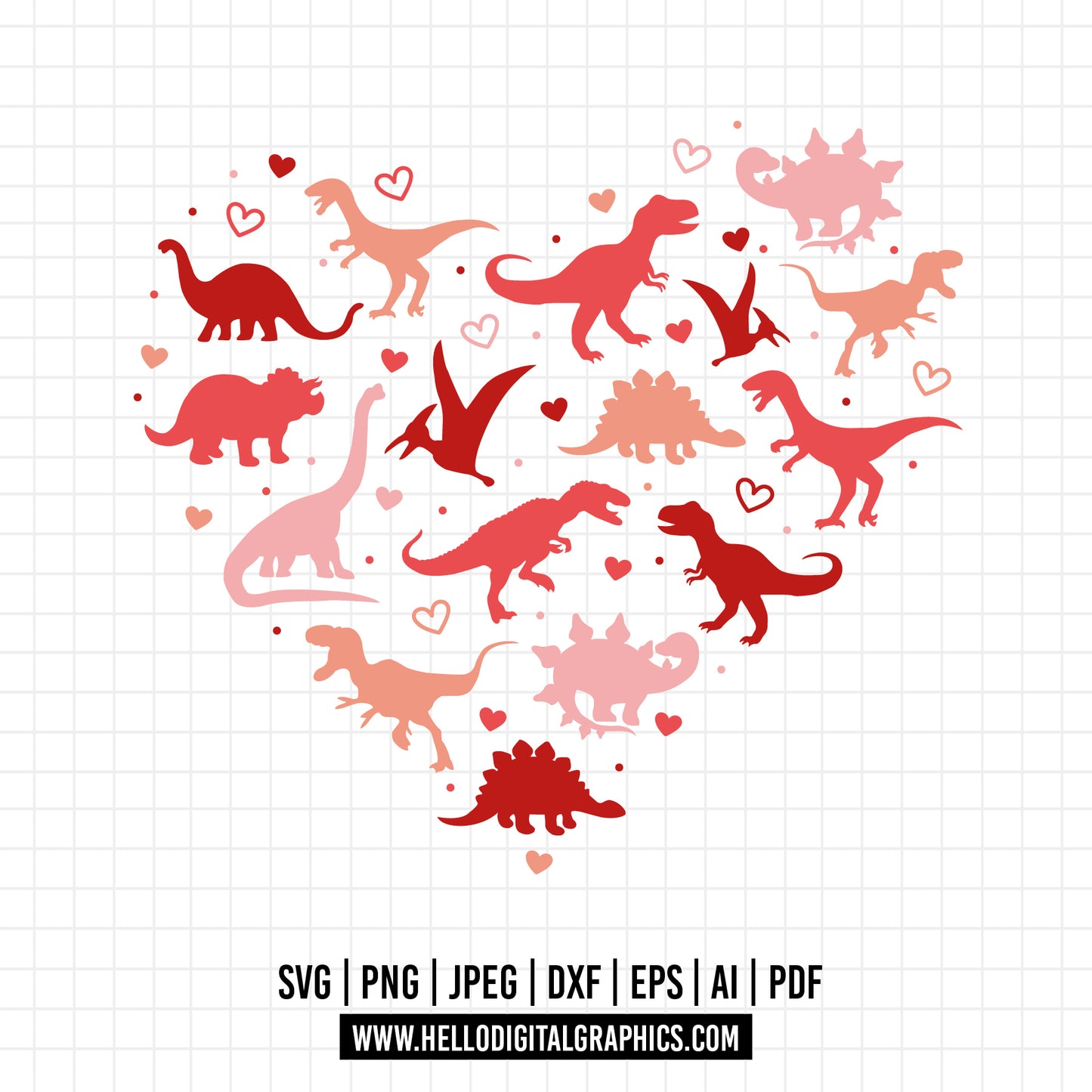 COD853- Dinosaur Heart SVG, Valentine Dinosaur SVG, Dinosaur SVG, Valentine's Day Shirts svg, Colored Dinosaur, Kid's Svg, Kid's Shirt Svg