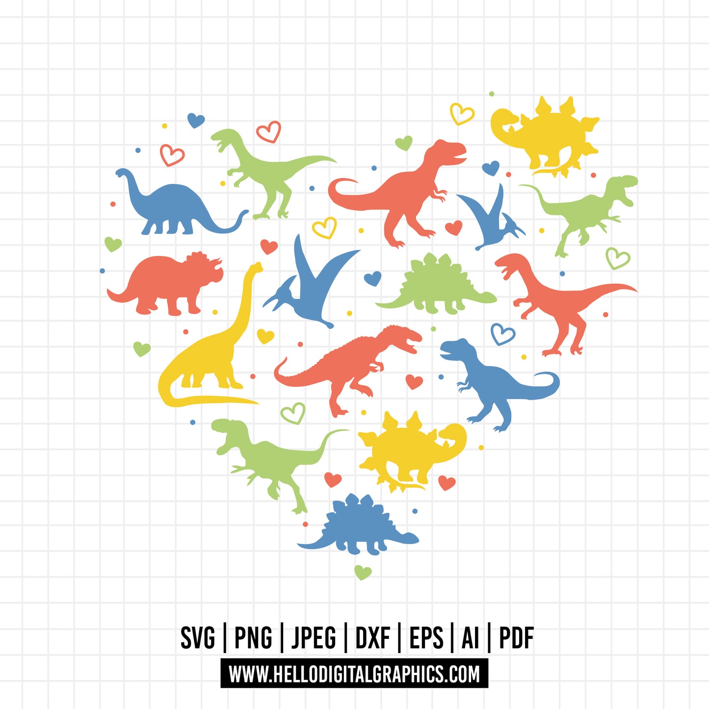 COD855- Dinosaur Heart SVG, Valentine Dinosaur SVG, Dinosaur SVG, Valentine's Day Shirts svg, Colored Dinosaur, Kid's Svg, Kid's Shirt Svg