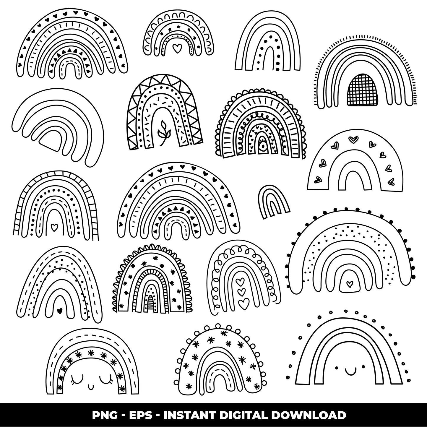 COD868 Rainbows doodle clipart, rainbow digital clip art set, rainbow vector, rainbow printable, Commercial use