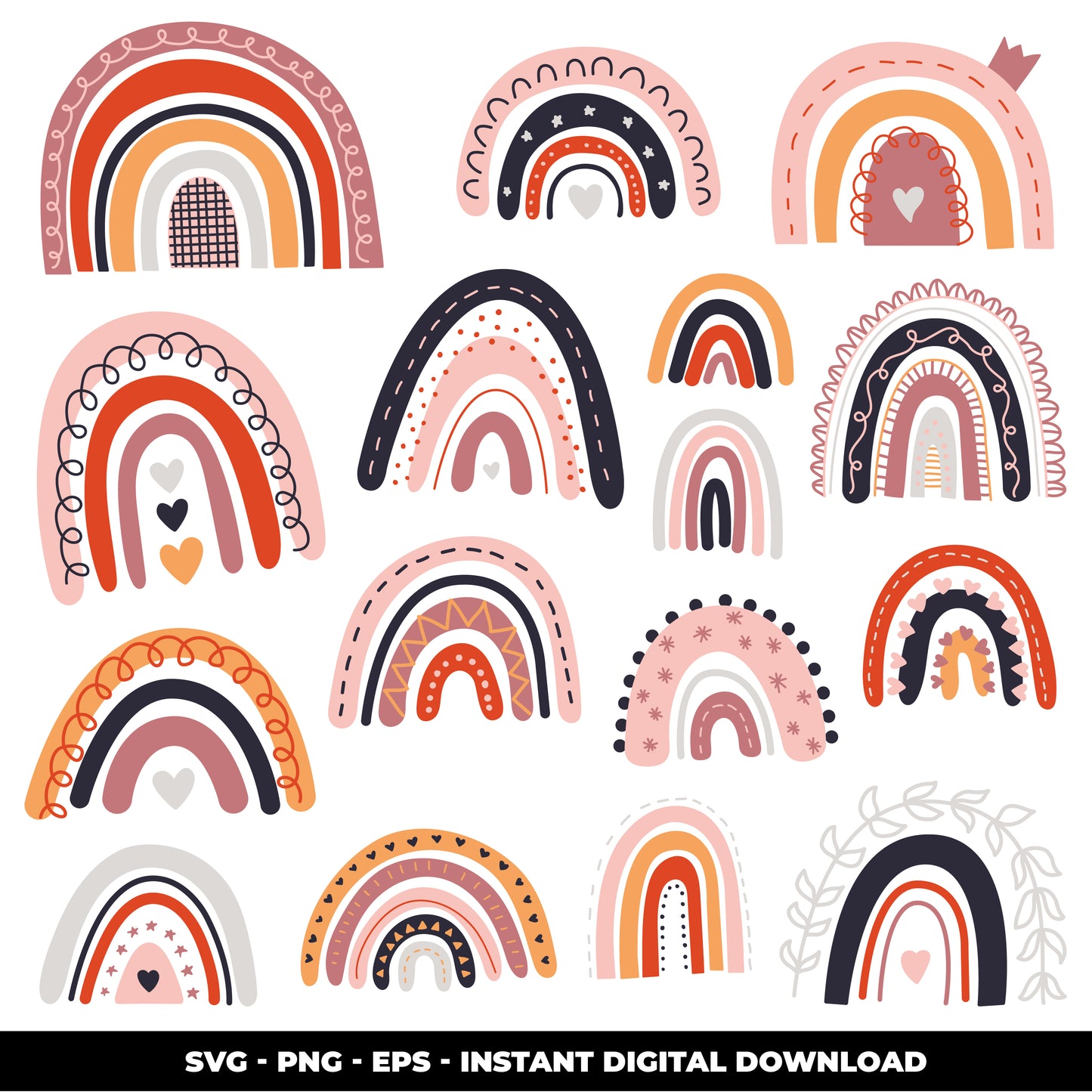 COD869 Rainbows doodle clipart, rainbow digital clip art set, rainbow vector, rainbow printable, Commercial use