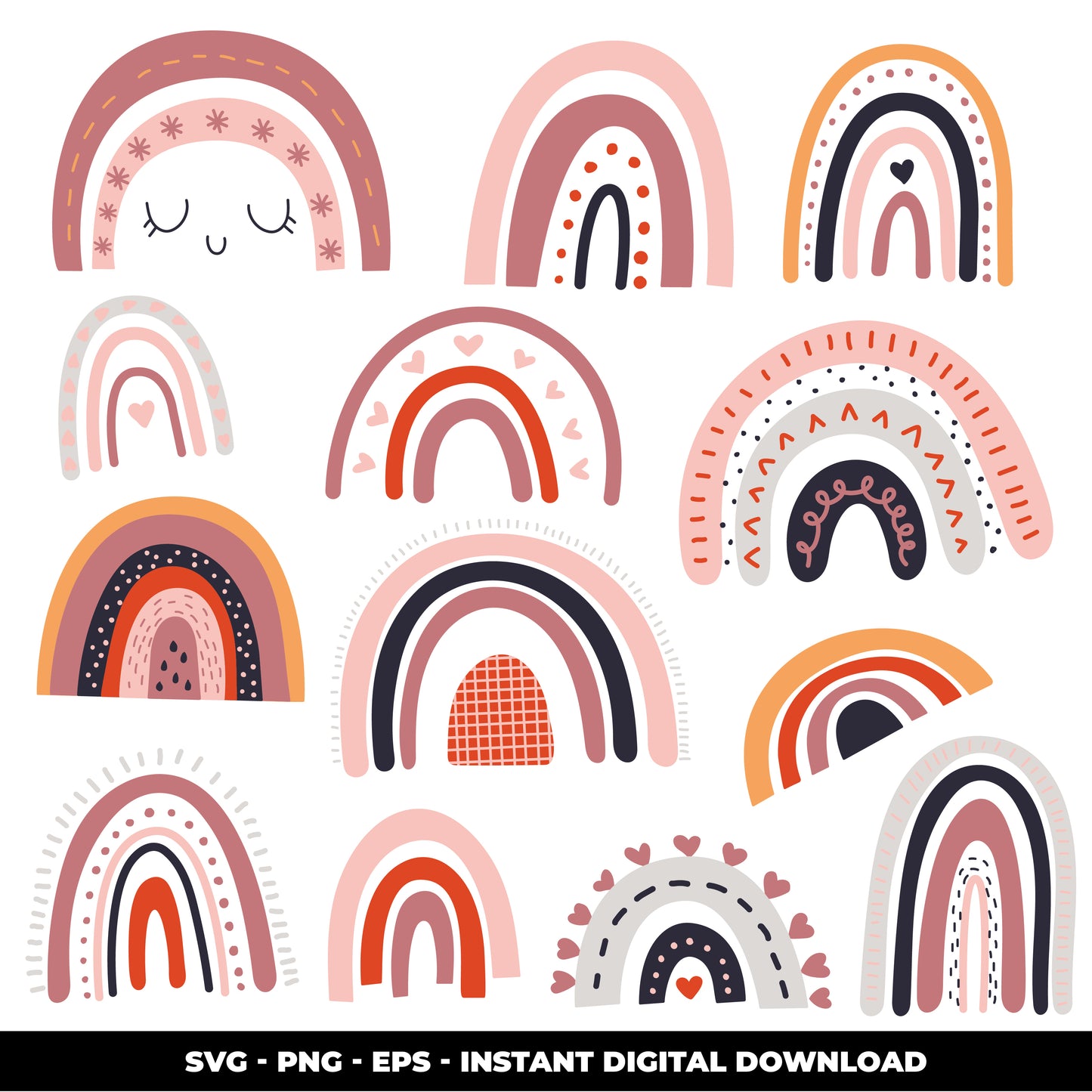 COD869 Rainbows doodle clipart, rainbow digital clip art set, rainbow vector, rainbow printable, Commercial use