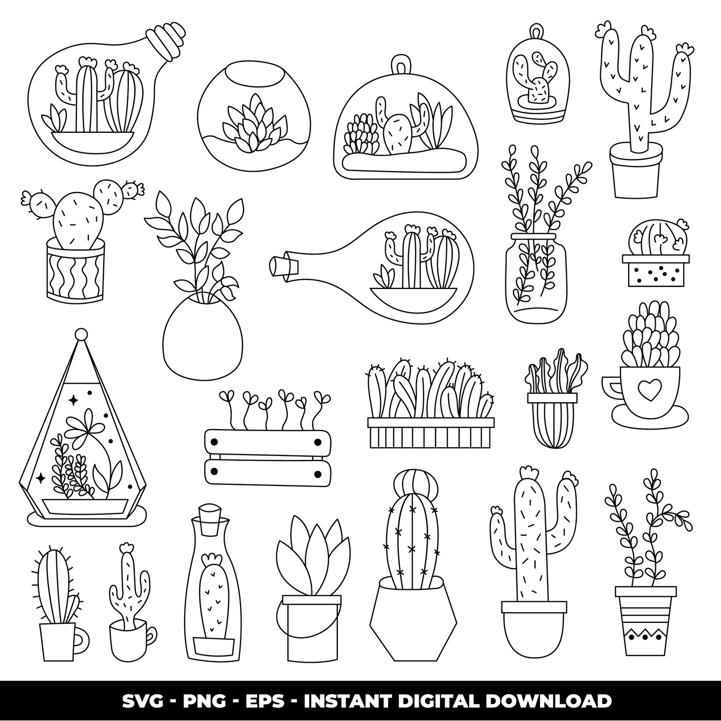 COD872 Cactus cliparts, Succulent SVG, CACTUS SVG, House Plants Clipart, Terrarium Cactus Art, Cactus Doodles Clipart, Digital Stamp