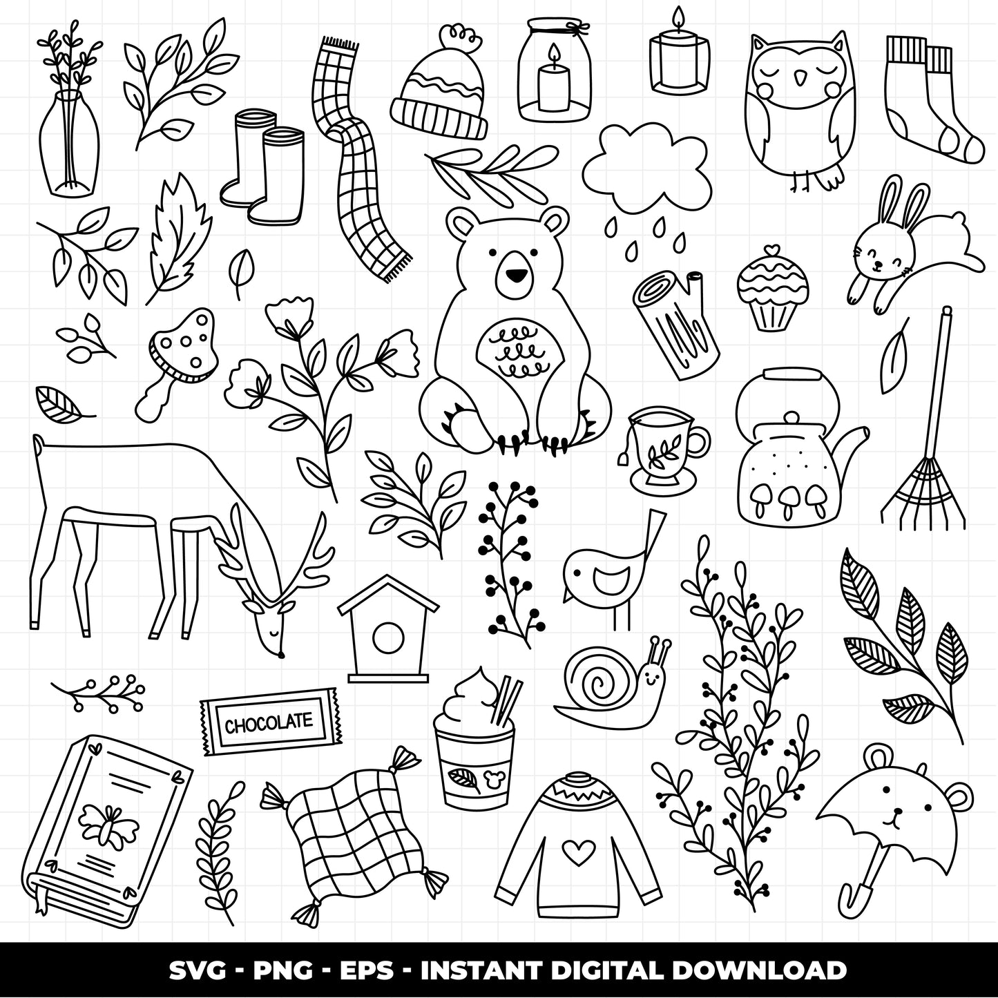 COD932 Autumn animals clipart, fall clipart, Leaves clipart, Plants svg, fall svg, autumn svg