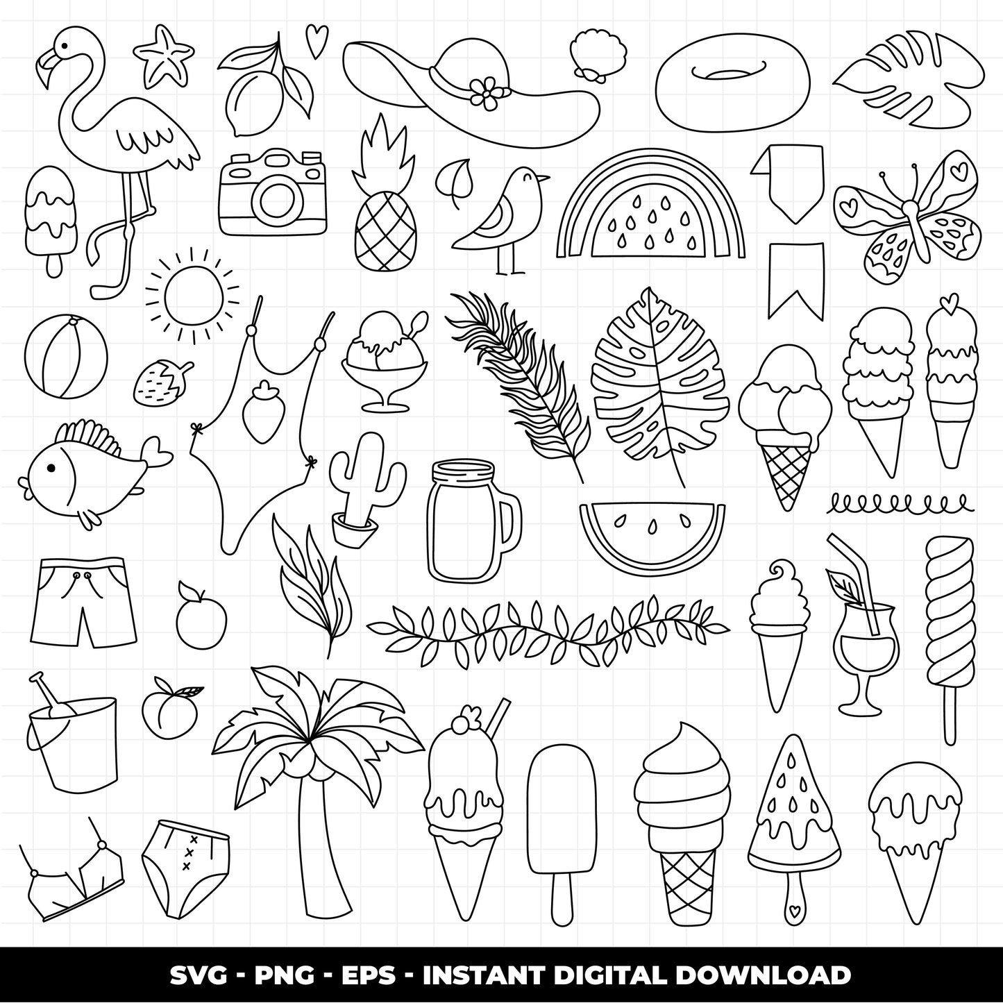 COD936 - Summer doodles bundle, sea clipart, beach png, Summer vibes clipart