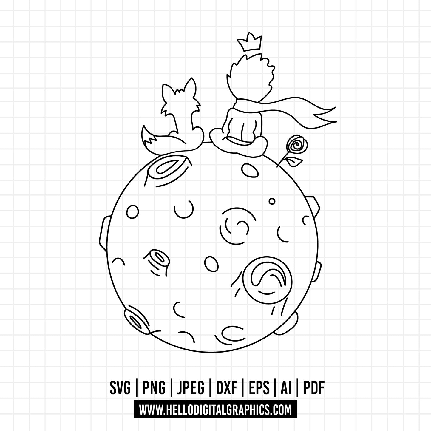 COD954- The Little Prince and the fox SVG, The Little Prince Svg, The Little Prince Clipart, Le Petit Prince Art, Cricut, Silhouette