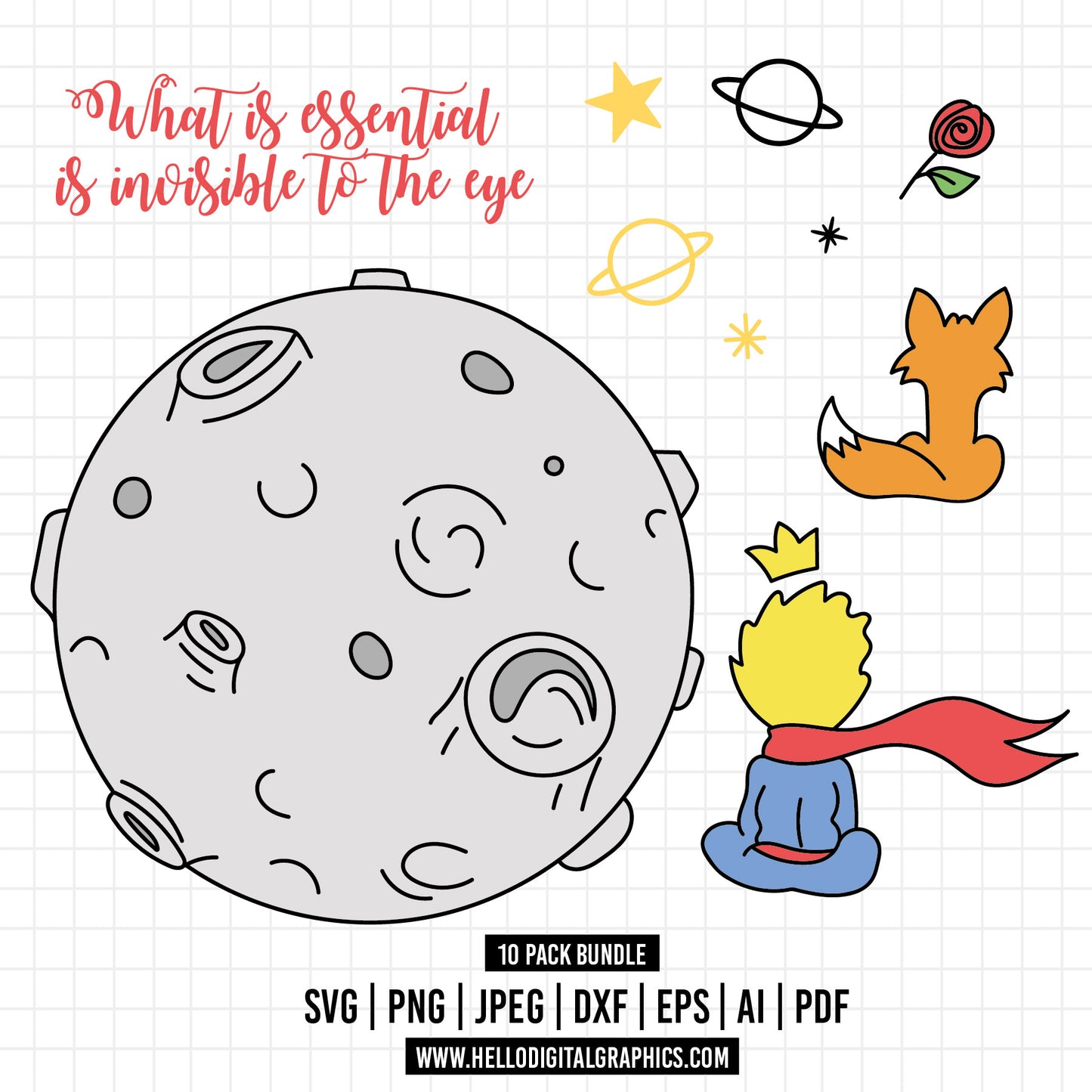 COD957- The Little Prince and the fox SVG, The Little Prince Svg, The Little Prince Clipart, Le Petit Prince Art, Cricut, Silhouette