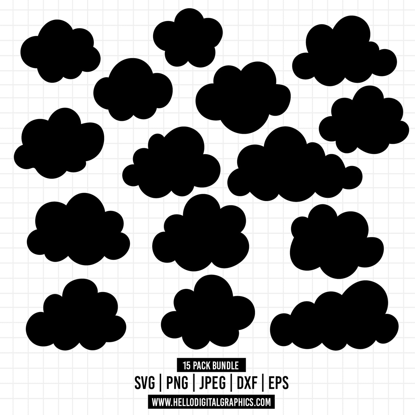 COD960 Cloud Outline SVG, Cloud Silhouette Cut Files, Clouds SVG Vector Files, Weather Vector