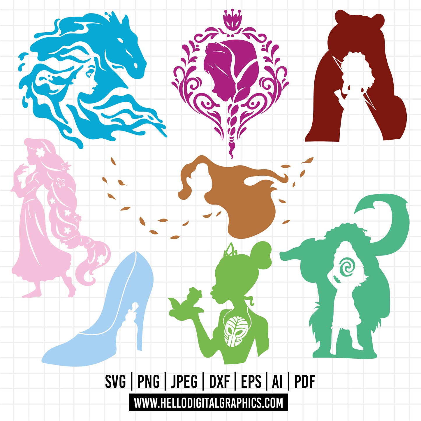 COD961- Princess silhouette svg bundle, Snow White SVG, Princess SVG, princess svg Files for Cricut Silhouette/Tumbler svg