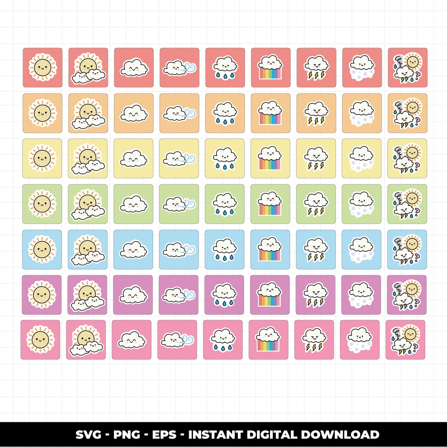 COD996 Weather sag, rainbow clipart, sun clipart, cloud clipart, rain clipart, weather graphics, weather icons, storm clipart, Instant Download