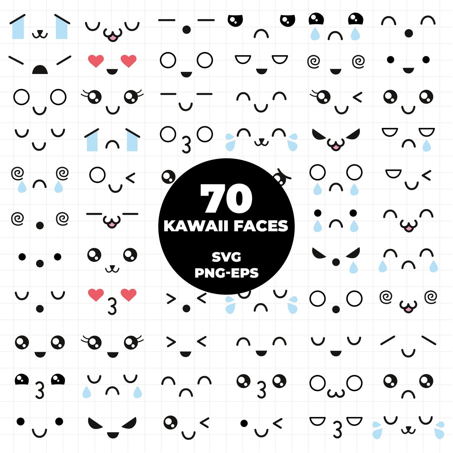 COD1010 -Kawaii faces svg, Kawaii svg files for cricut, Kawaii clipart, Cute svg, Anime svg, Cartoon svg silhouette svg, Cute face svg png files