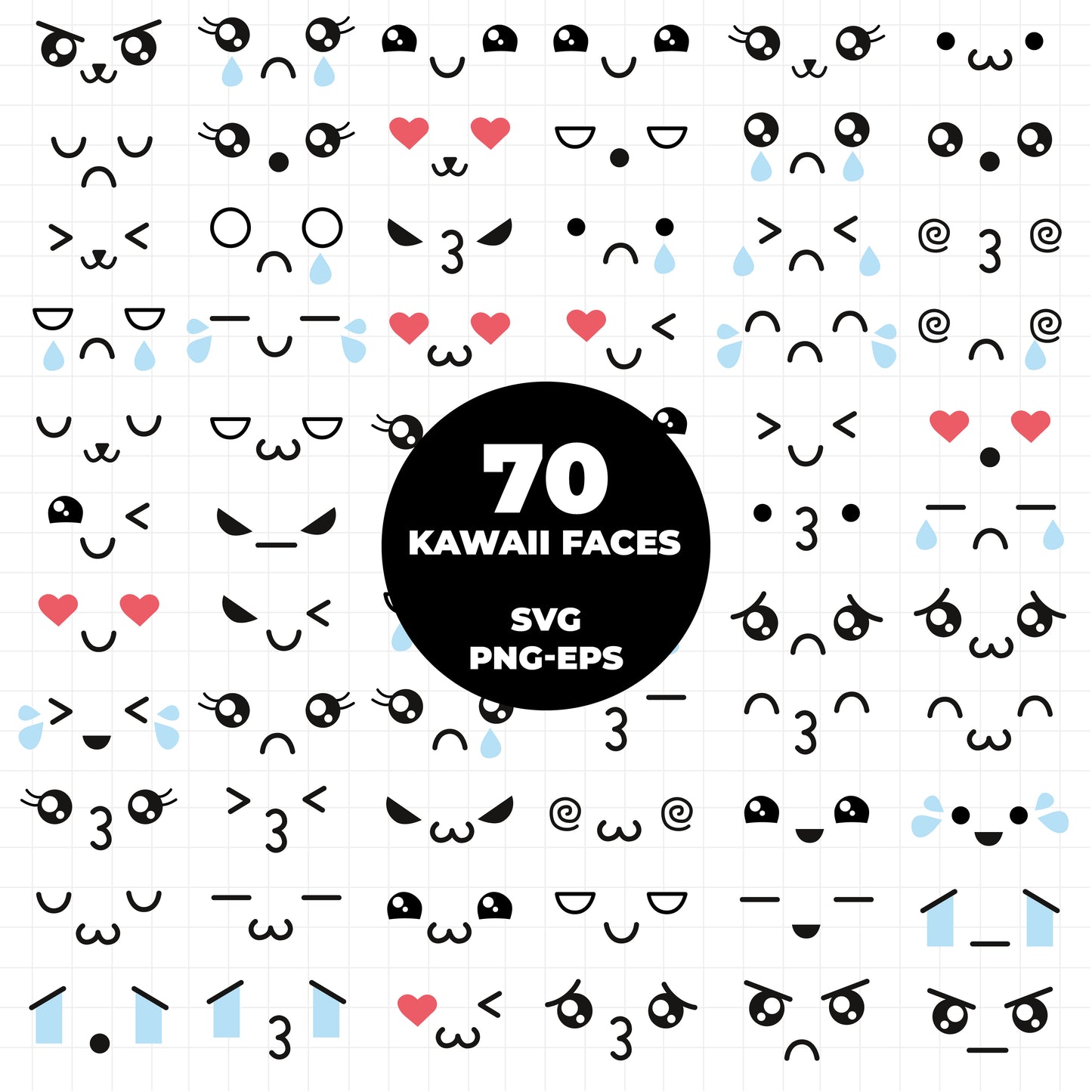 COD1011 -Kawaii faces svg, Kawaii svg files for cricut, Kawaii clipart, Cute svg, Anime svg, Cartoon svg silhouette svg, Cute face svg png files