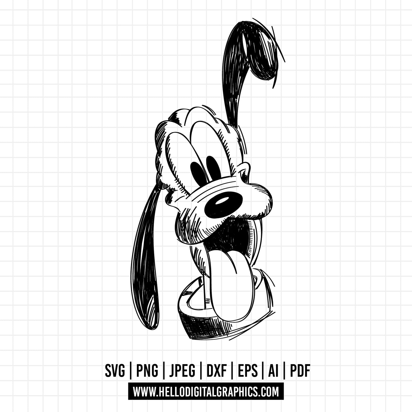 COD1017- Classic Pluto Sketch SVG, Retro Pluto SVG, Pluto svg, outline pluto svg, dog svg, Pluto Silhouette, Cricut, disney svg