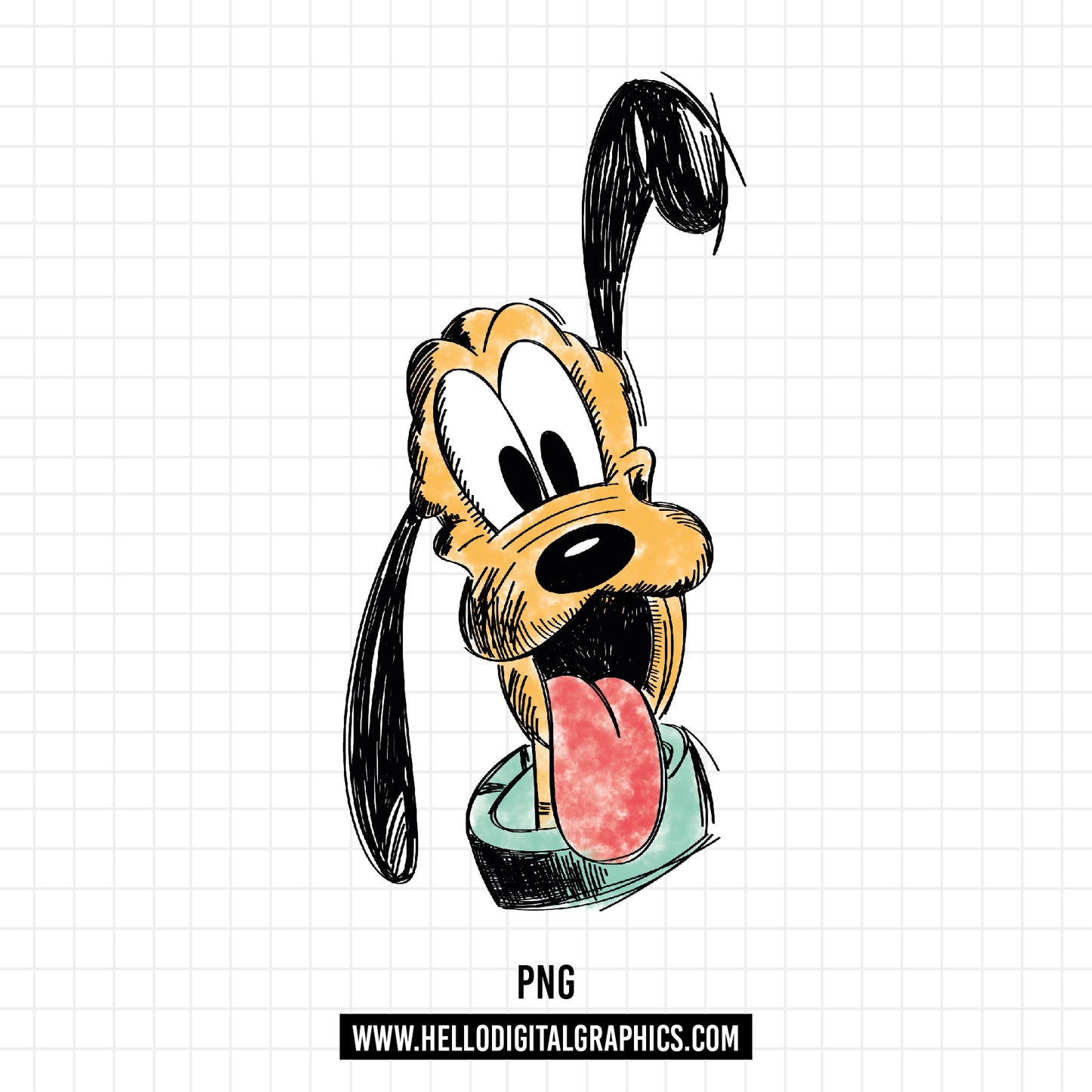 COD1028- Classic Pluto Sketch PNG, Retro Pluto png, dog png, disney png